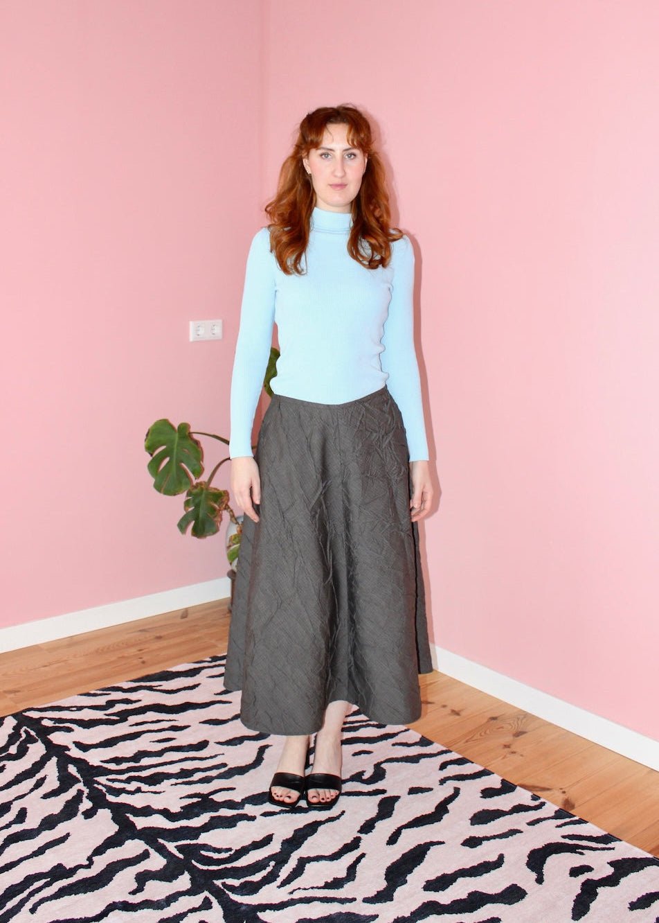 Briar midi skirt brown plaid crinkle wool - Luci's Lemons