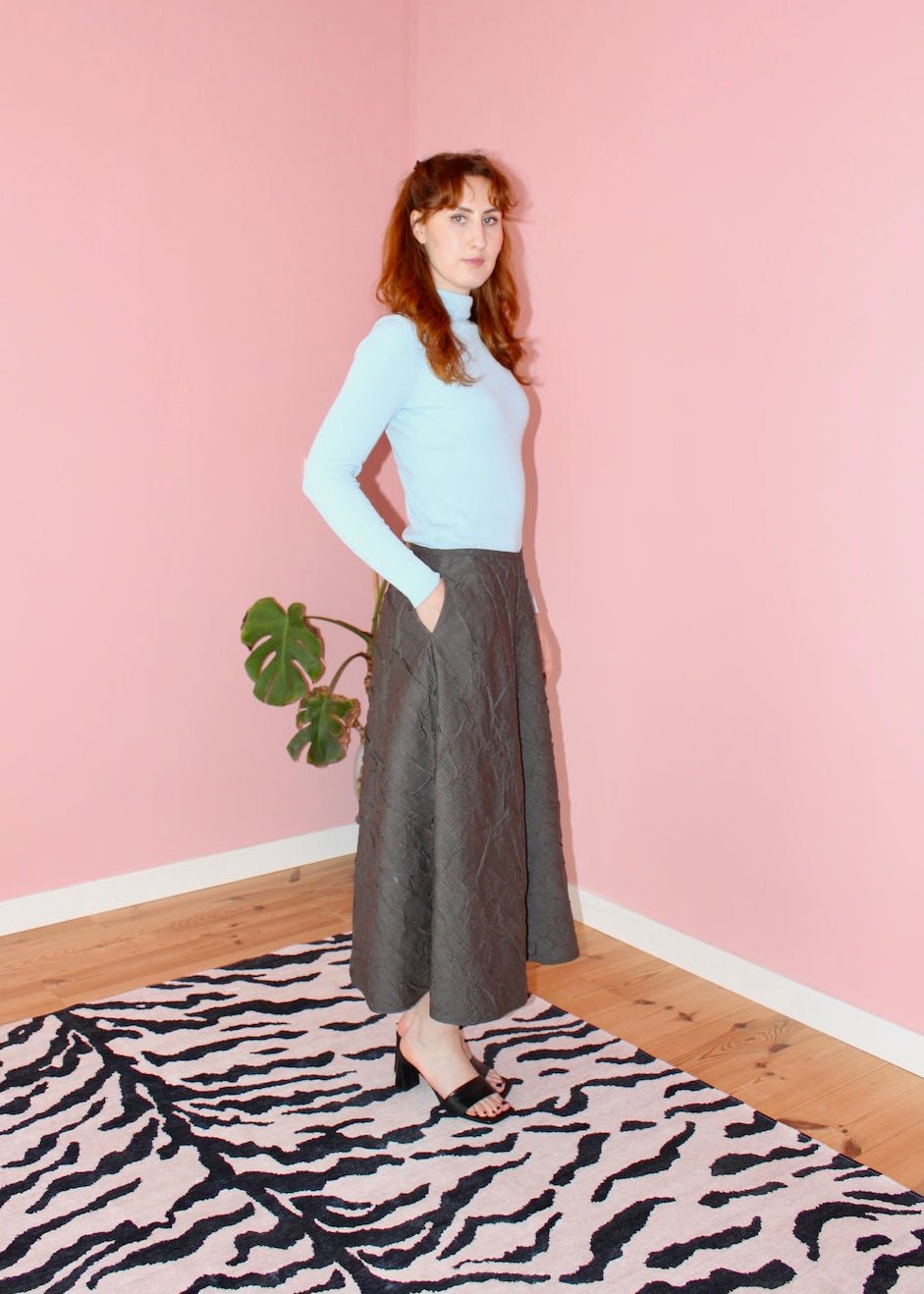 Briar midi skirt brown plaid crinkle wool - Luci's Lemons