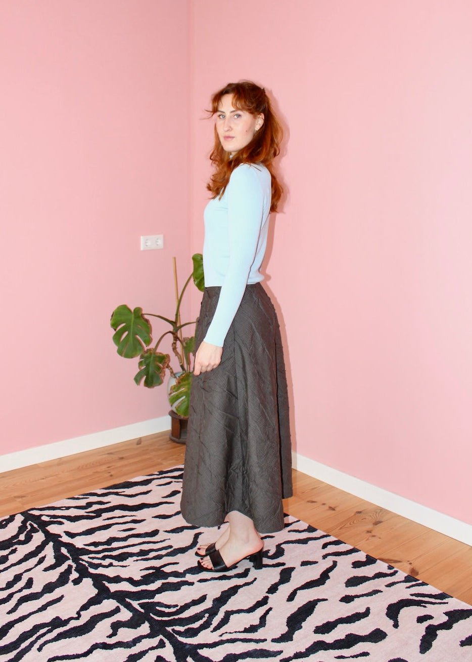 Briar midi skirt brown plaid crinkle wool - Luci's Lemons
