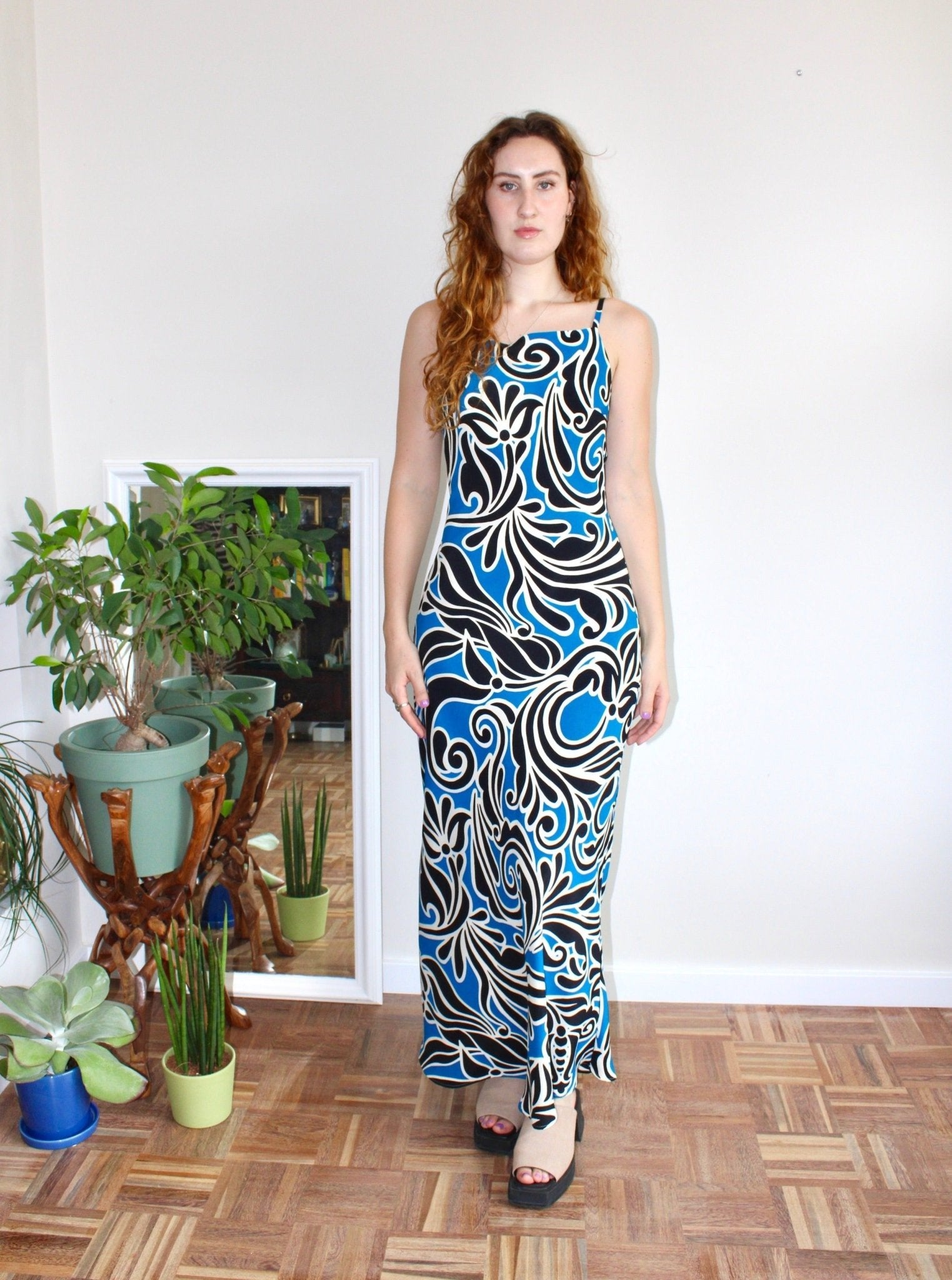 Camille maxi dress blue print viscose - Luci's Lemons