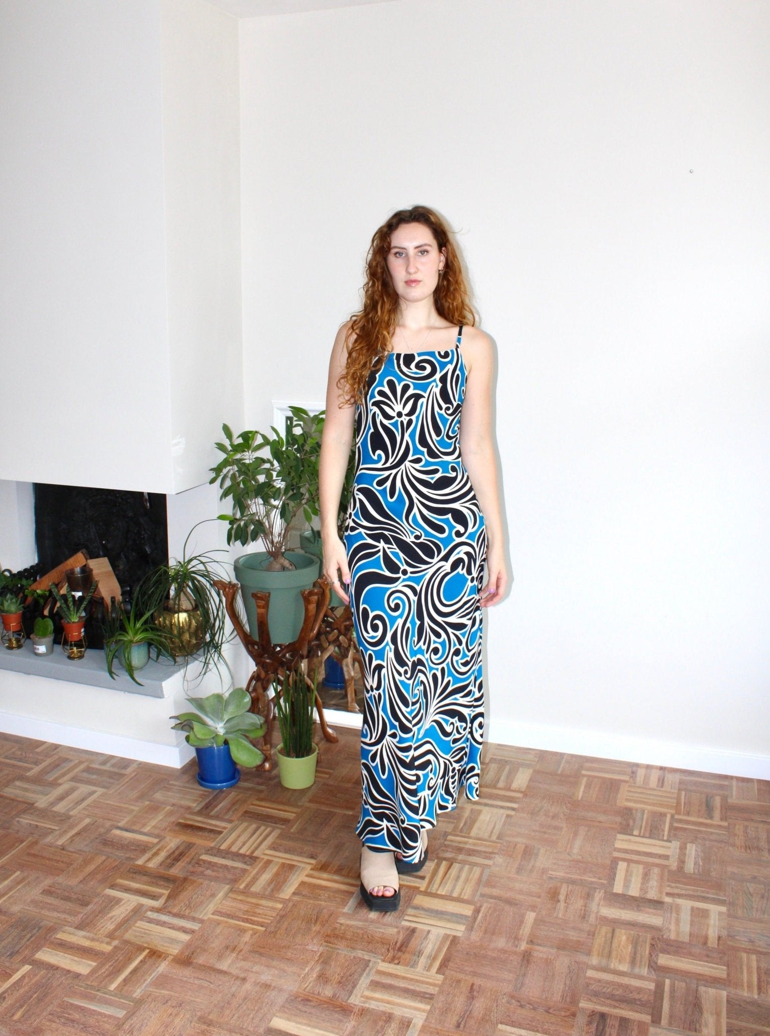 Camille maxi dress blue print viscose - Luci's Lemons