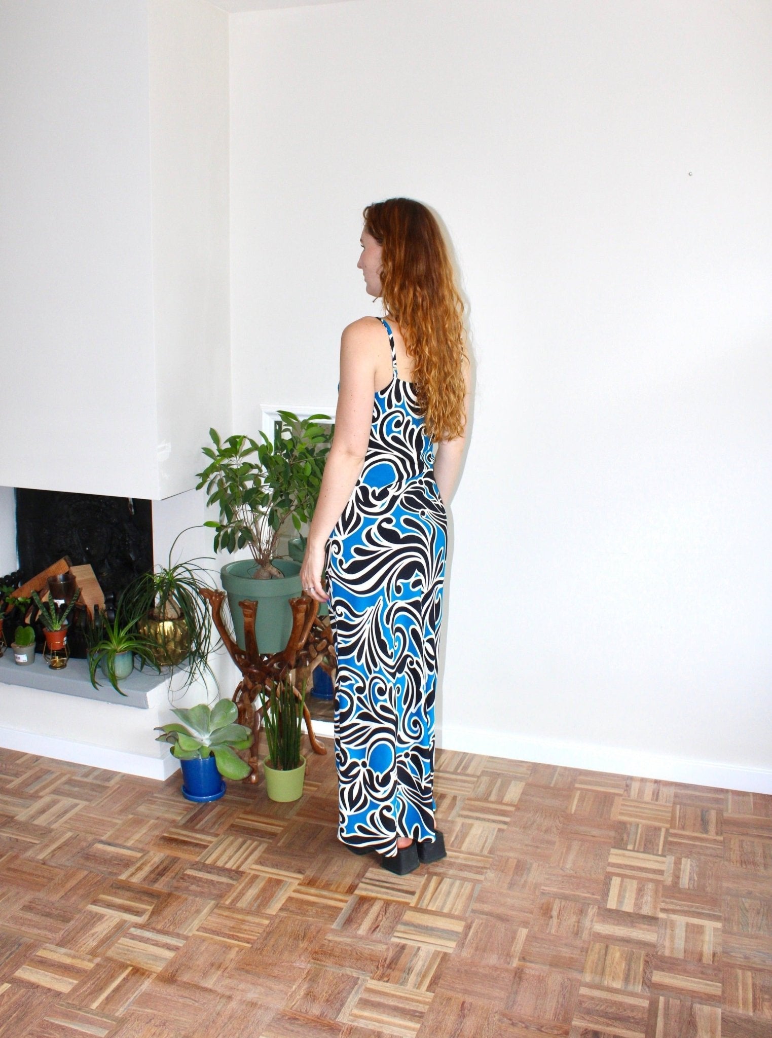 Camille maxi dress blue print viscose - Luci's Lemons