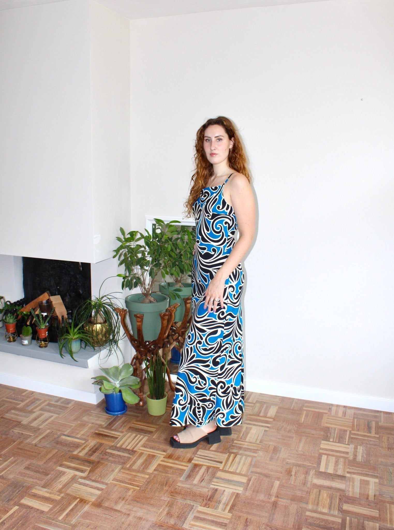 Camille maxi dress blue print viscose - Luci's Lemons
