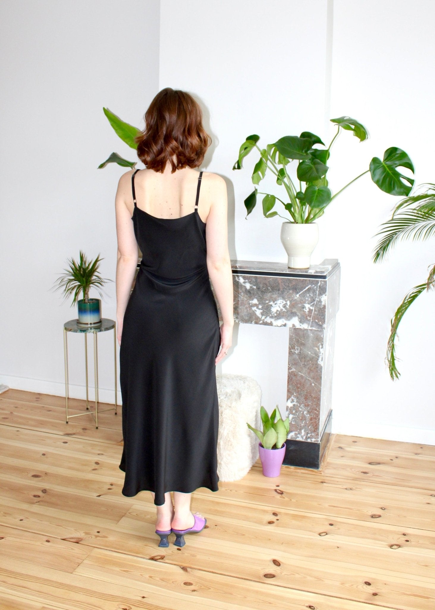 Camille midi dress black silk - Luci's Lemons