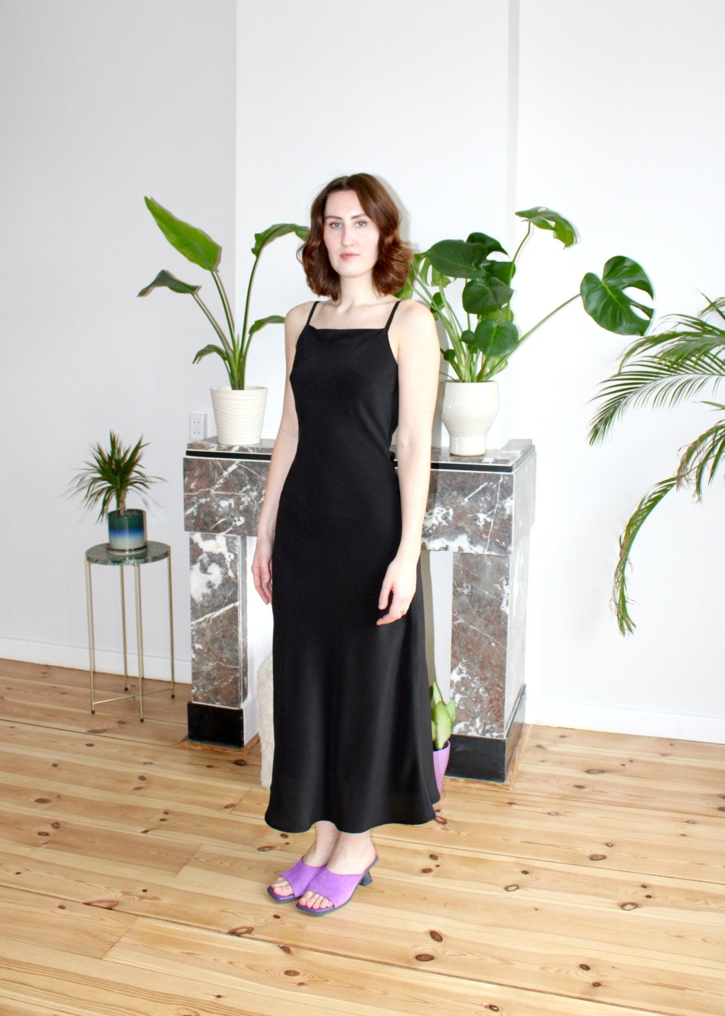 Camille midi dress black silk - Luci's Lemons