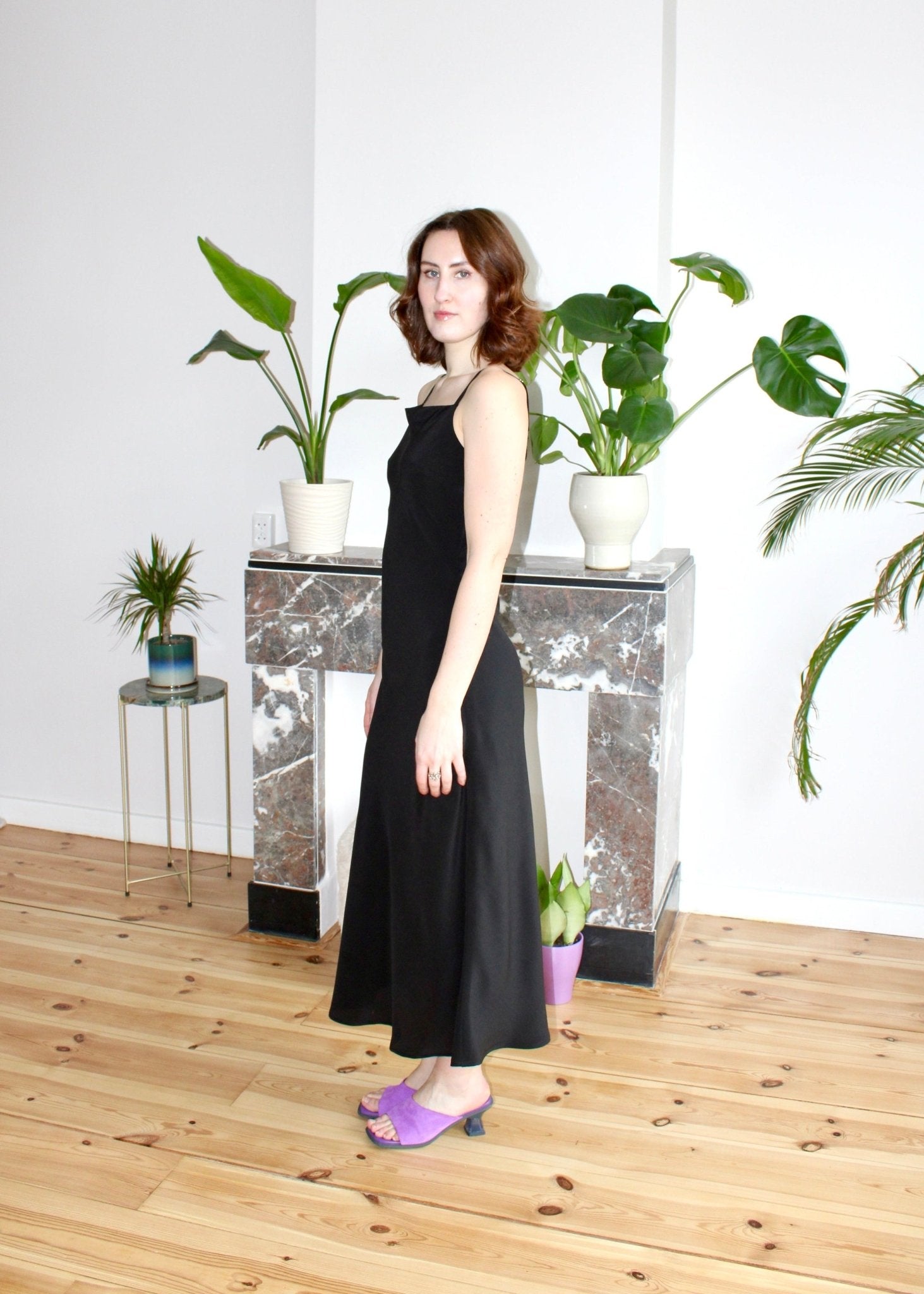 Camille midi dress black silk - Luci's Lemons