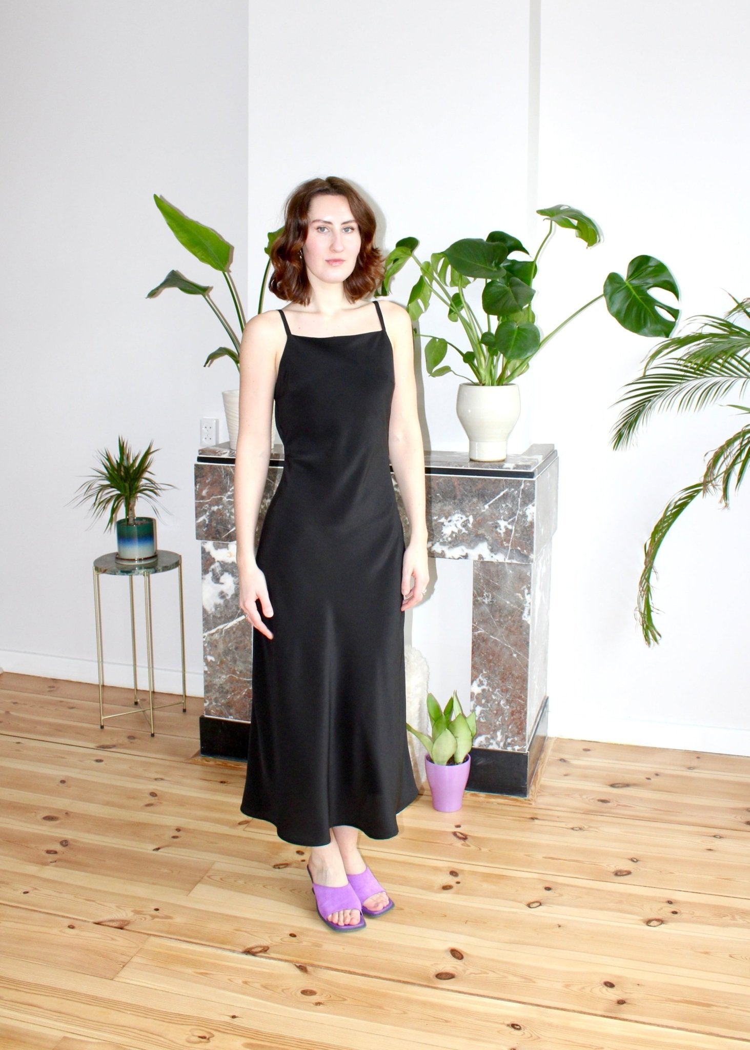 Camille midi dress black silk - Luci's Lemons