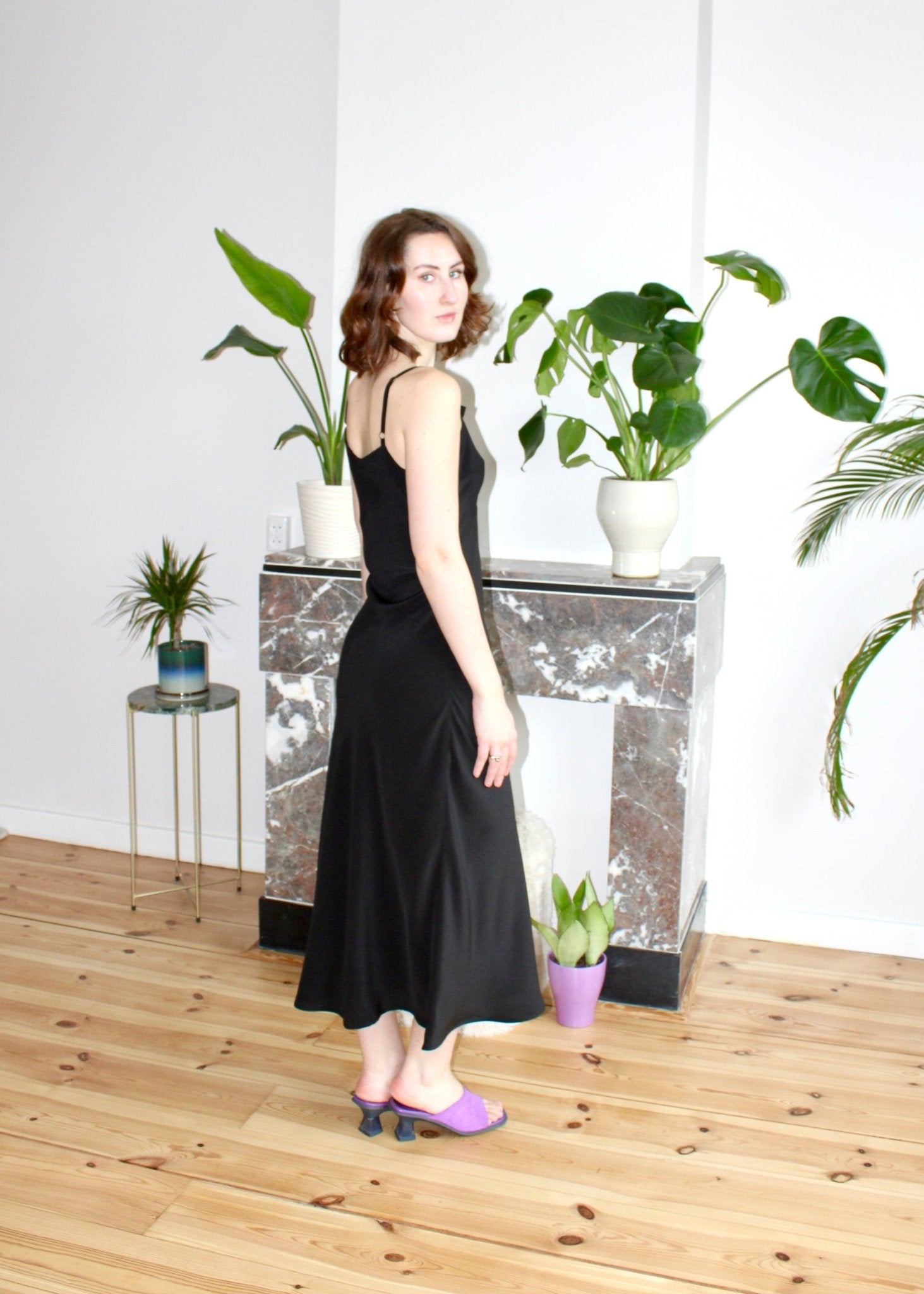 Camille midi dress black silk - Luci's Lemons