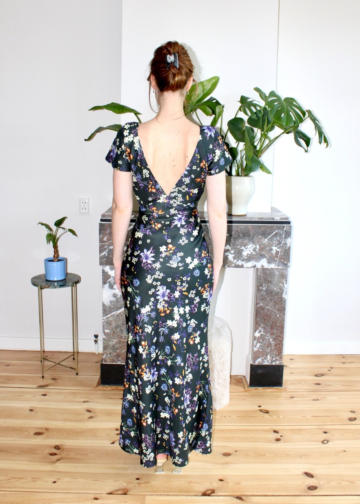 Celine short sleeve maxi dress black floral - Luci's Lemons