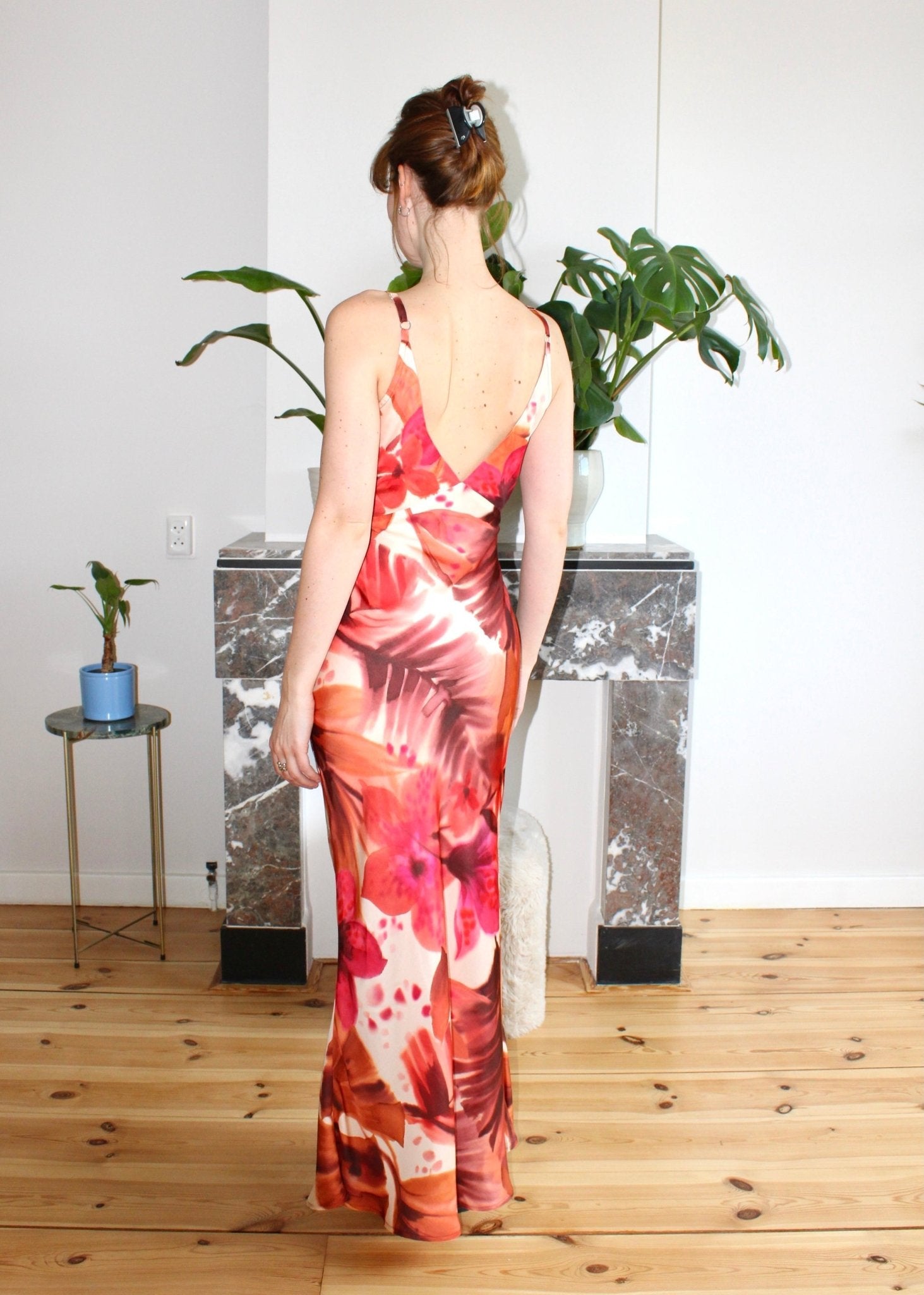 Celine spaghetti straps dress orange floral - Luci's Lemons