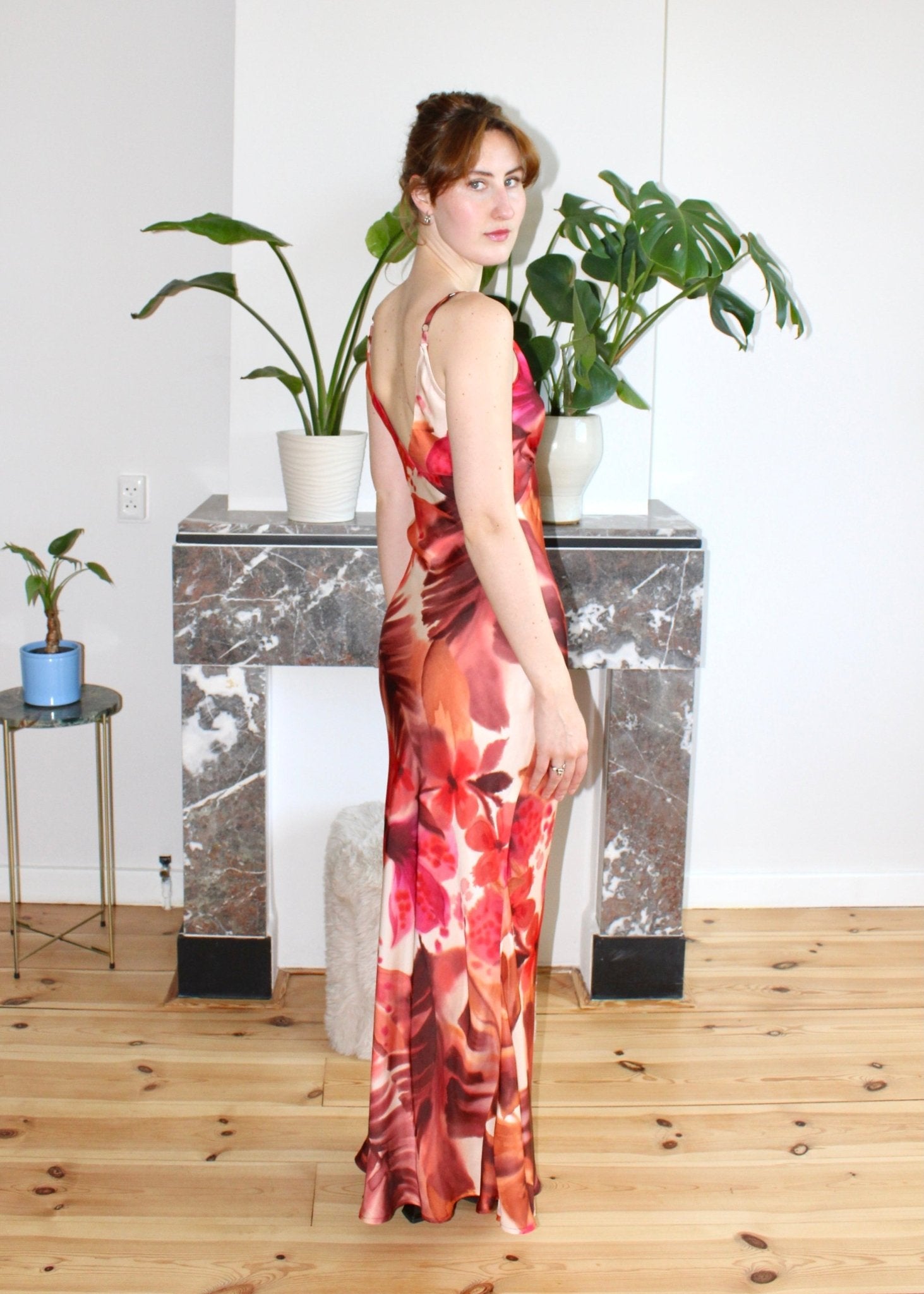 Celine spaghetti straps dress orange floral - Luci's Lemons