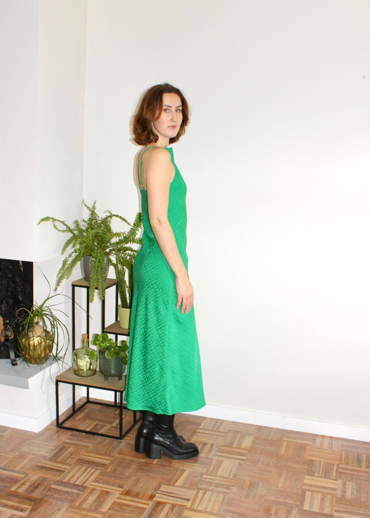 Clementine midi dress green print - Luci's Lemons