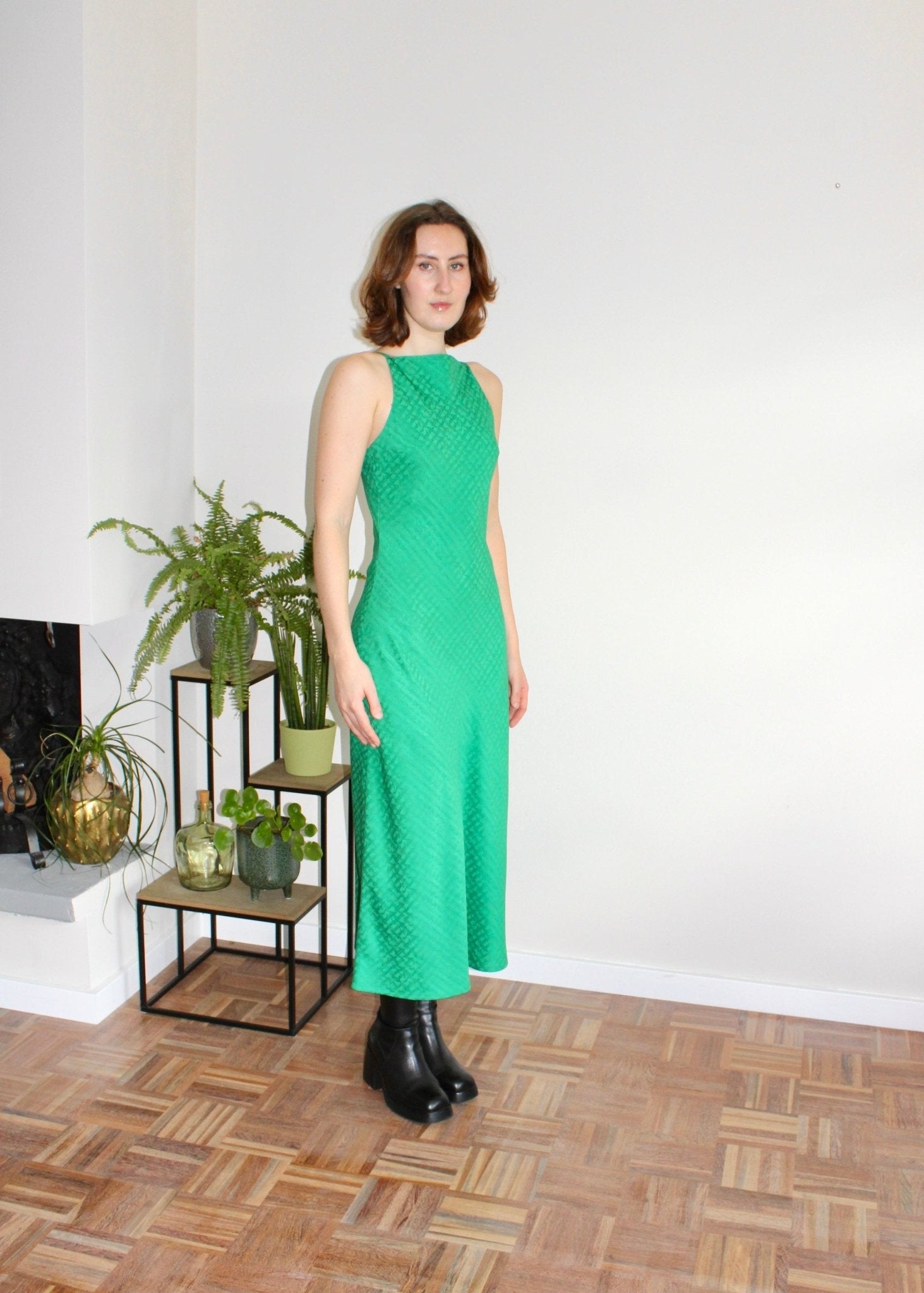 Clementine midi dress green print - Luci's Lemons