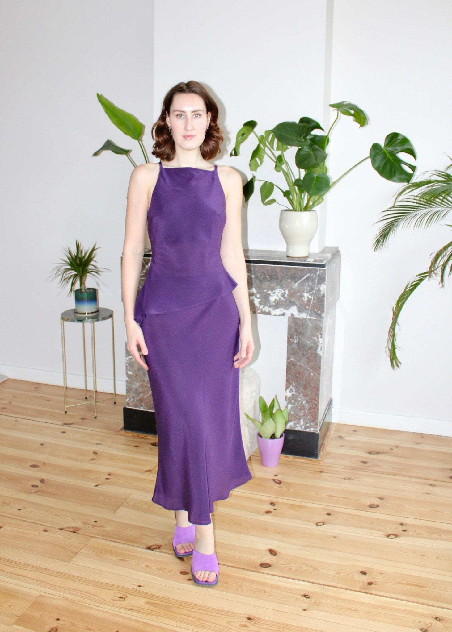 Clementine skirt aubergine silk - Luci's Lemons