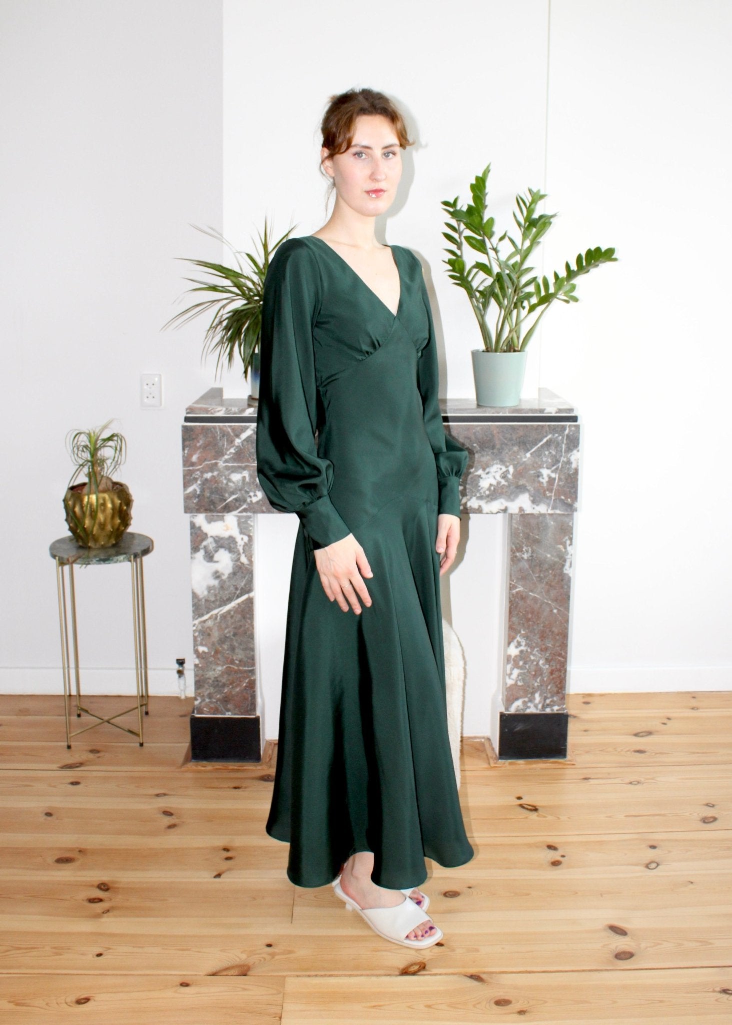 Edith dress forest green silk - Luci's Lemons