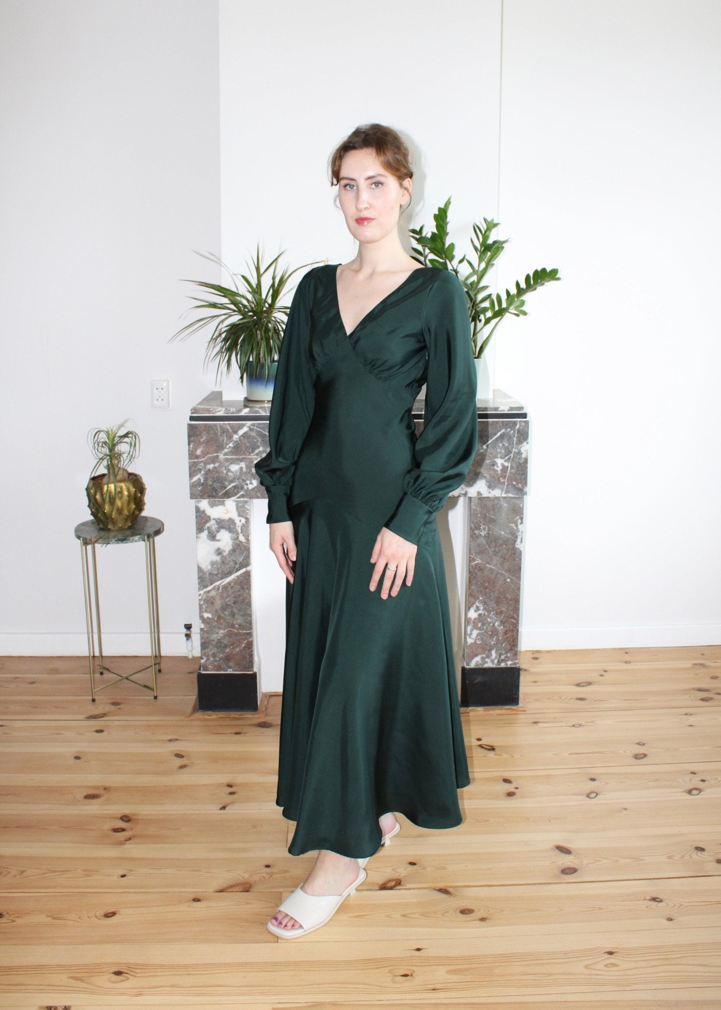 Edith dress forest green silk - Luci's Lemons