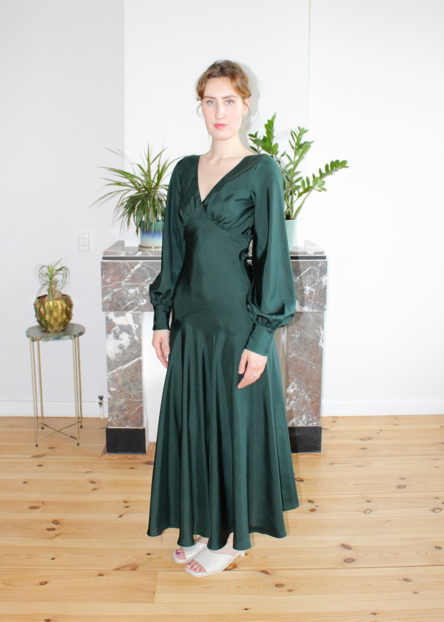 Edith dress forest green silk - Luci's Lemons
