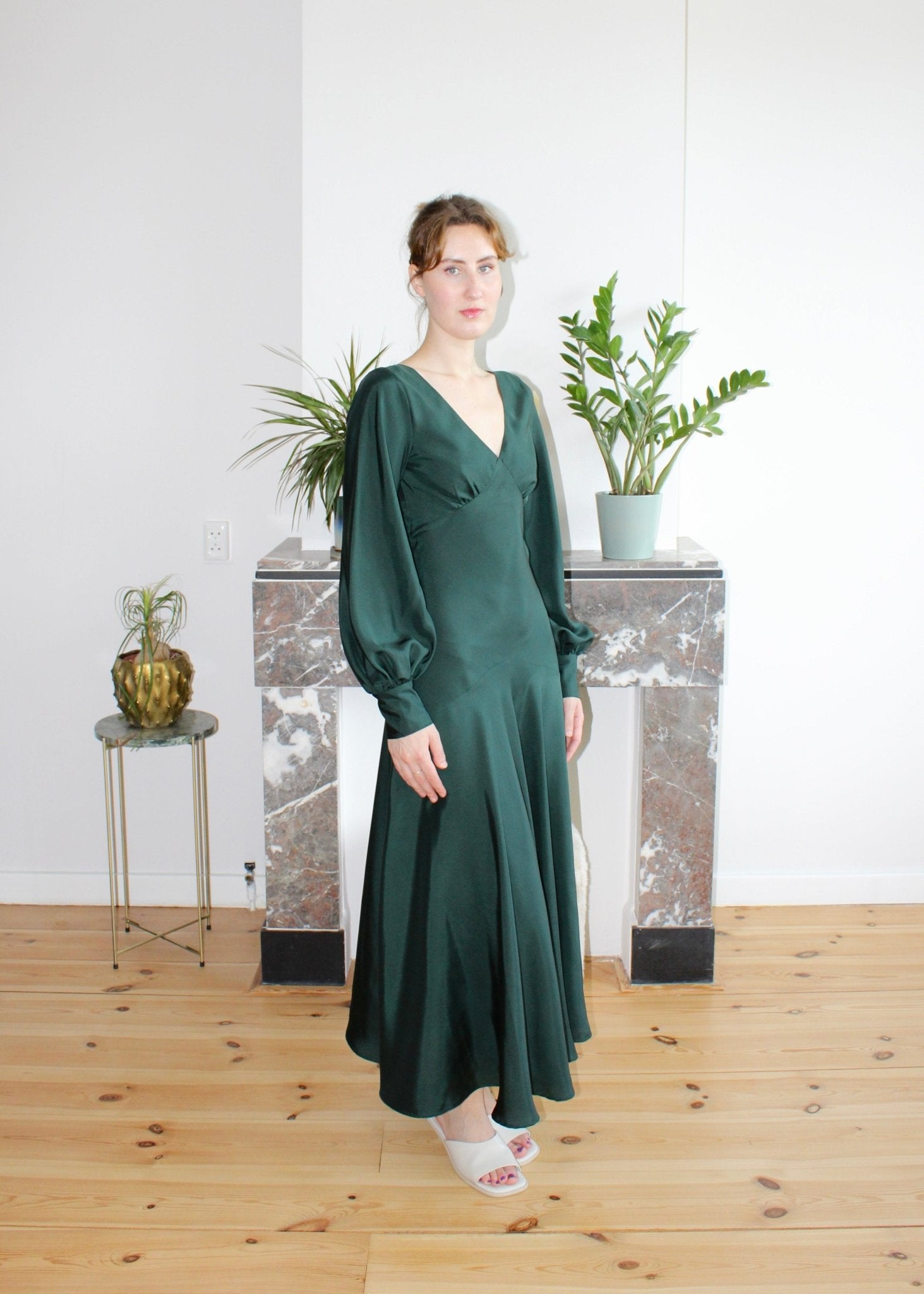 Edith dress forest green silk - Luci's Lemons