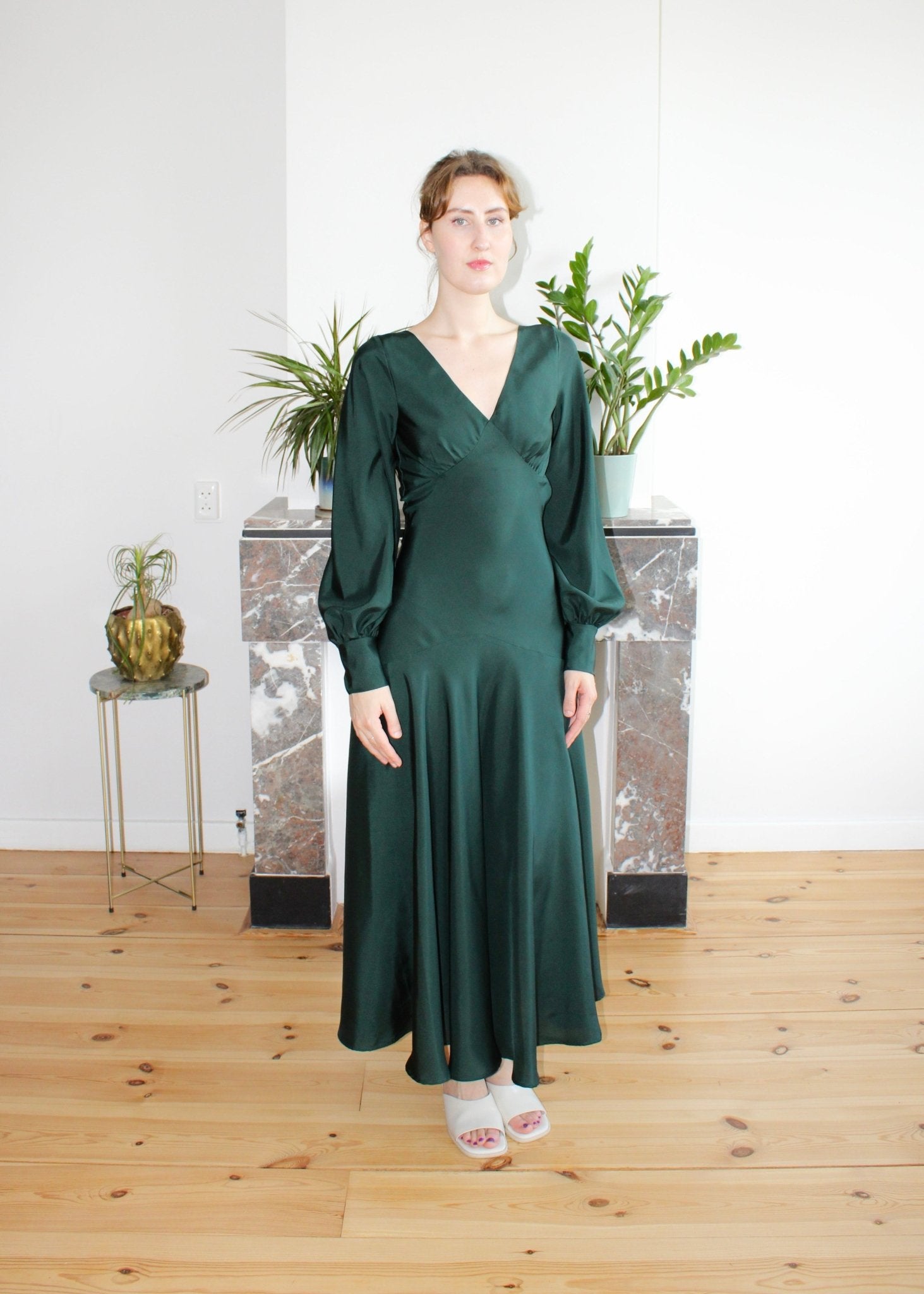 Edith dress forest green silk - Luci's Lemons