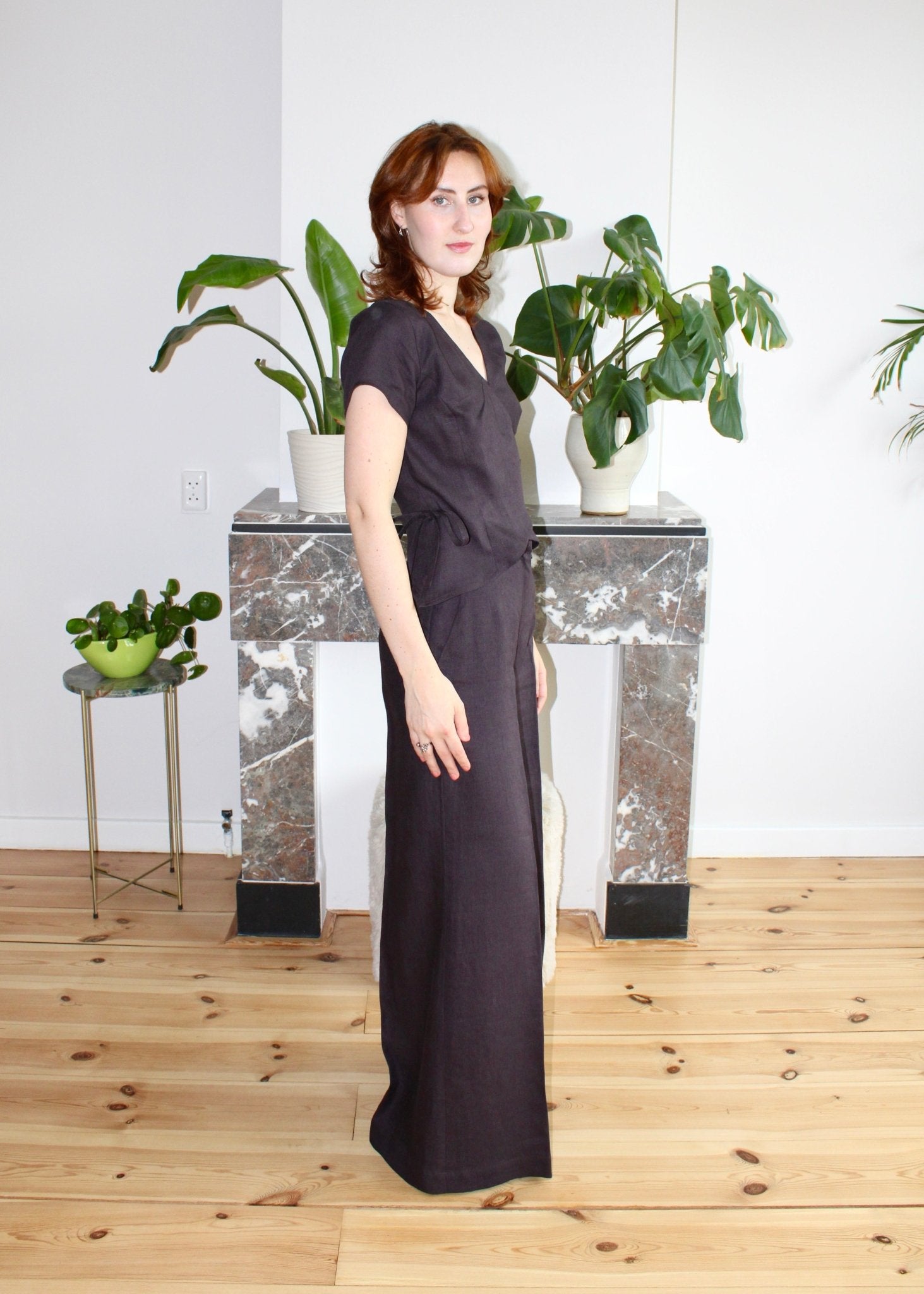 Eloise top espresso brown linen - Luci's Lemons