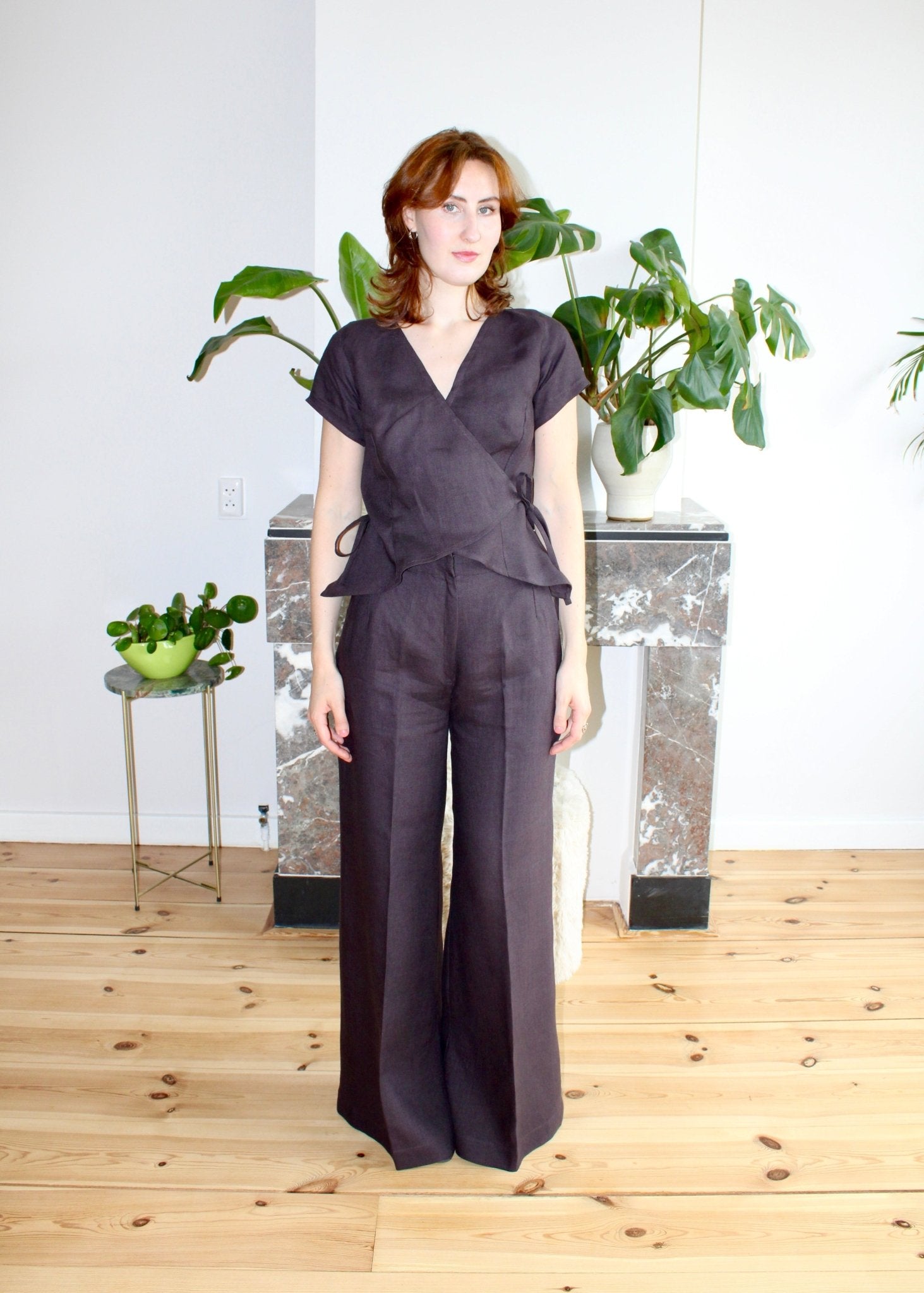 Eloise top espresso brown linen - Luci's Lemons