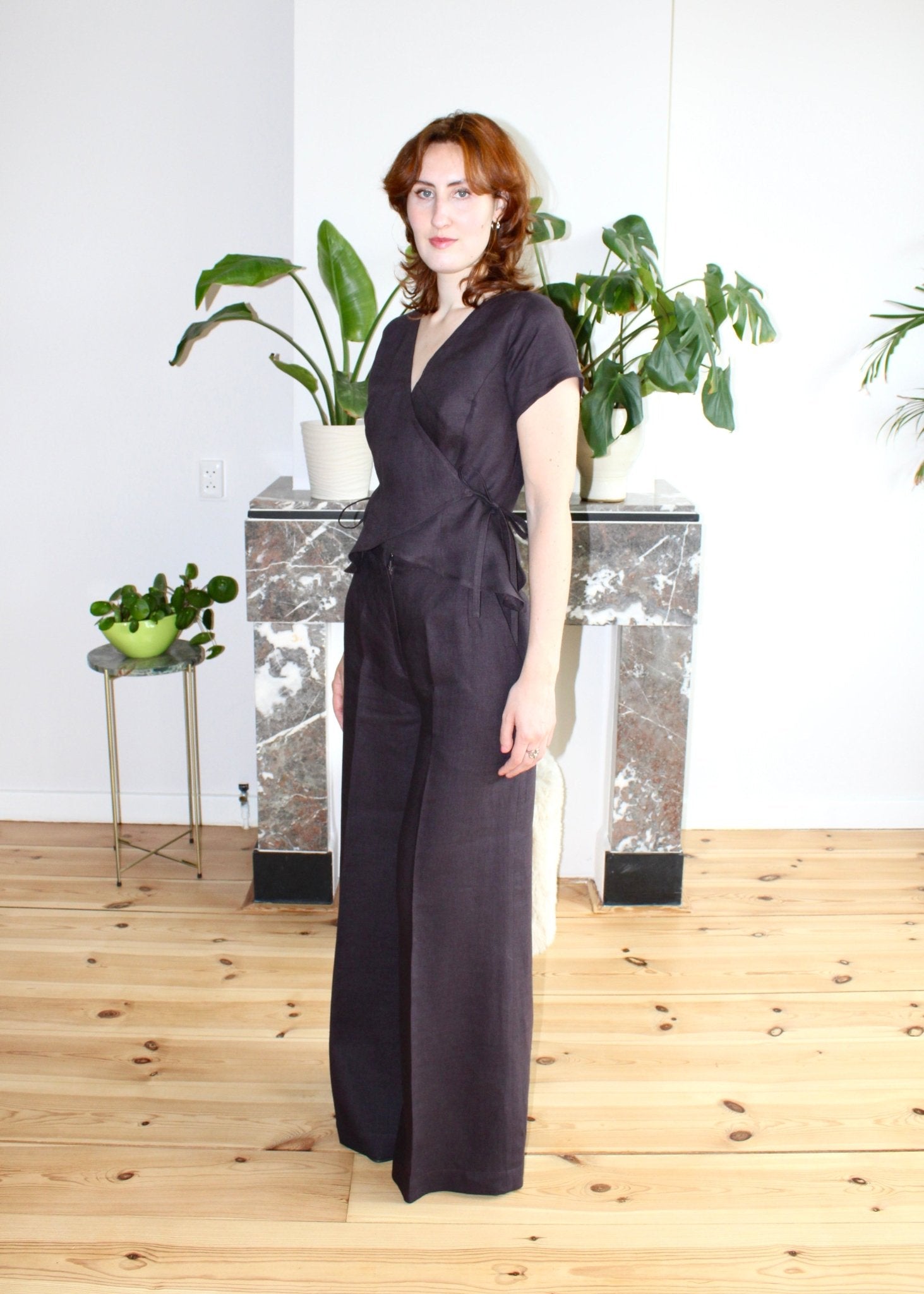 Eloise top espresso brown linen - Luci's Lemons