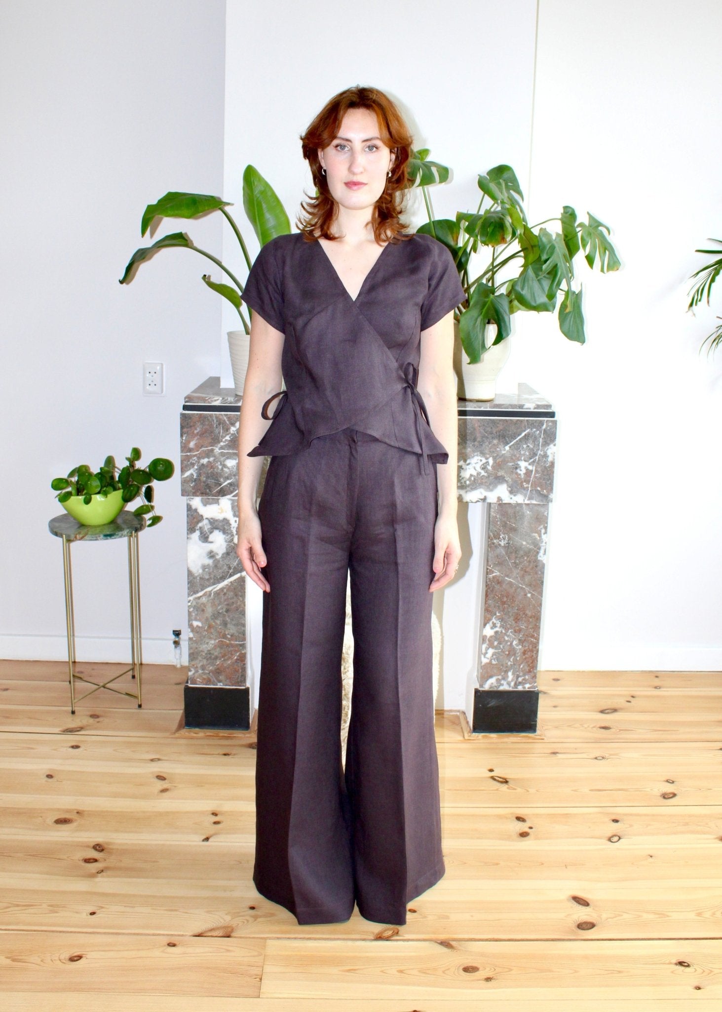 Eloise top espresso brown linen - Luci's Lemons