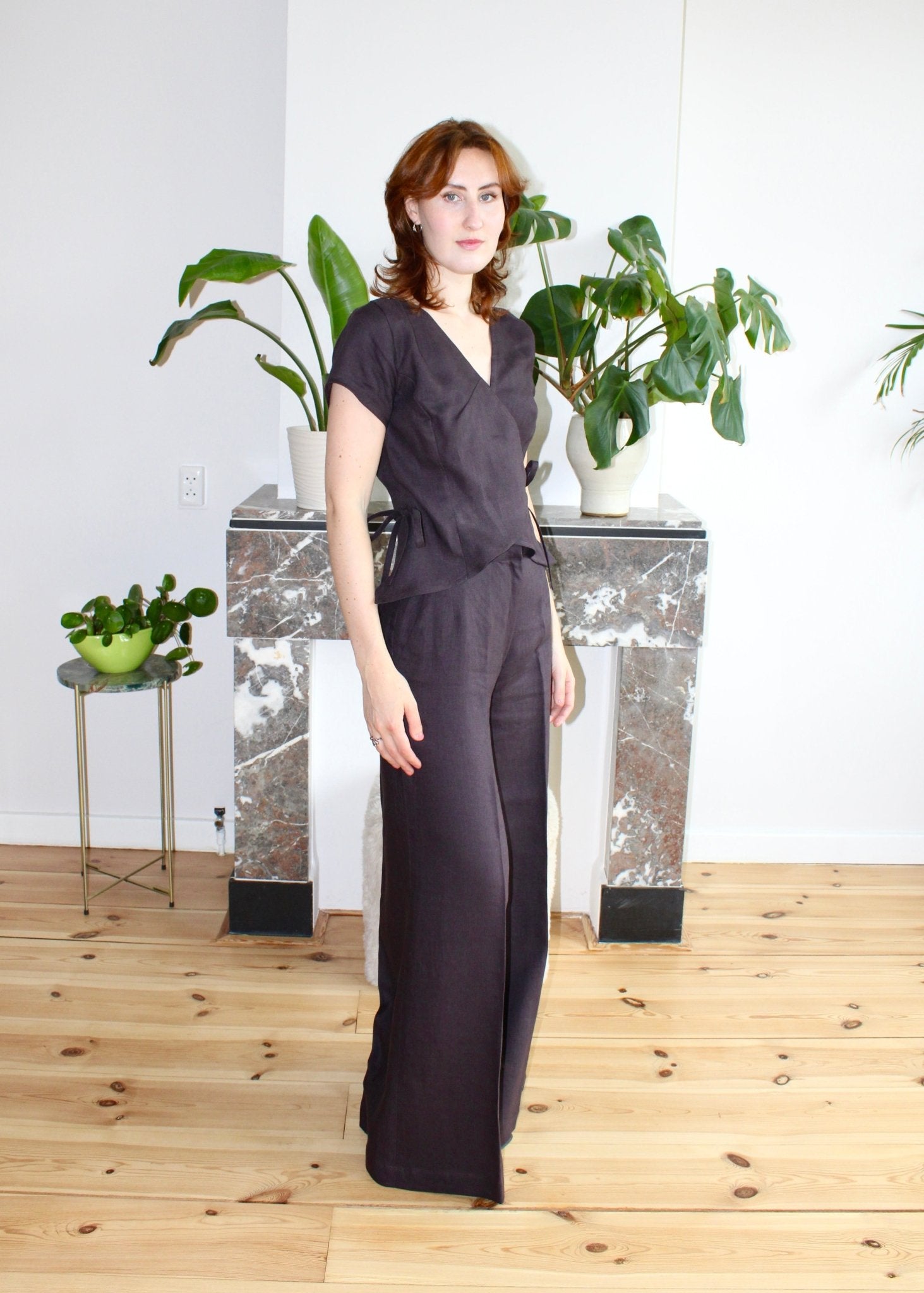 Eloise top espresso brown linen - Luci's Lemons