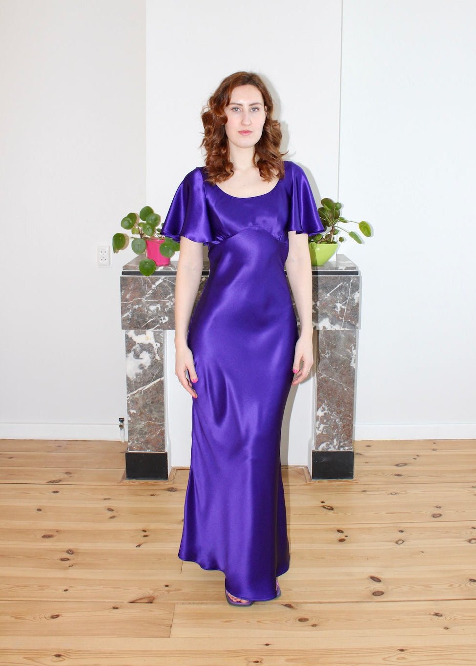 Estelle dress deep purple satin silk - Luci's Lemons