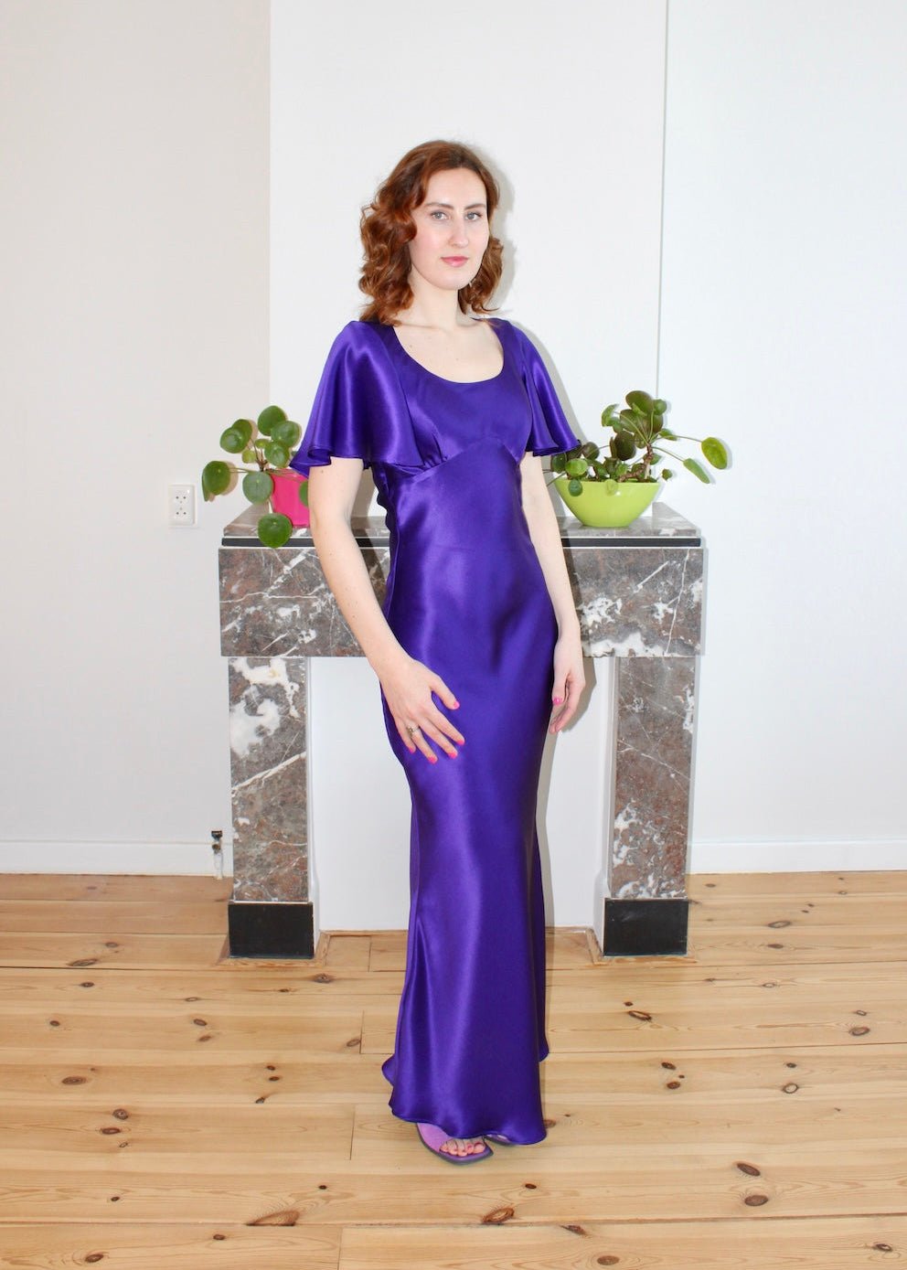 Estelle dress deep purple satin silk - Luci's Lemons
