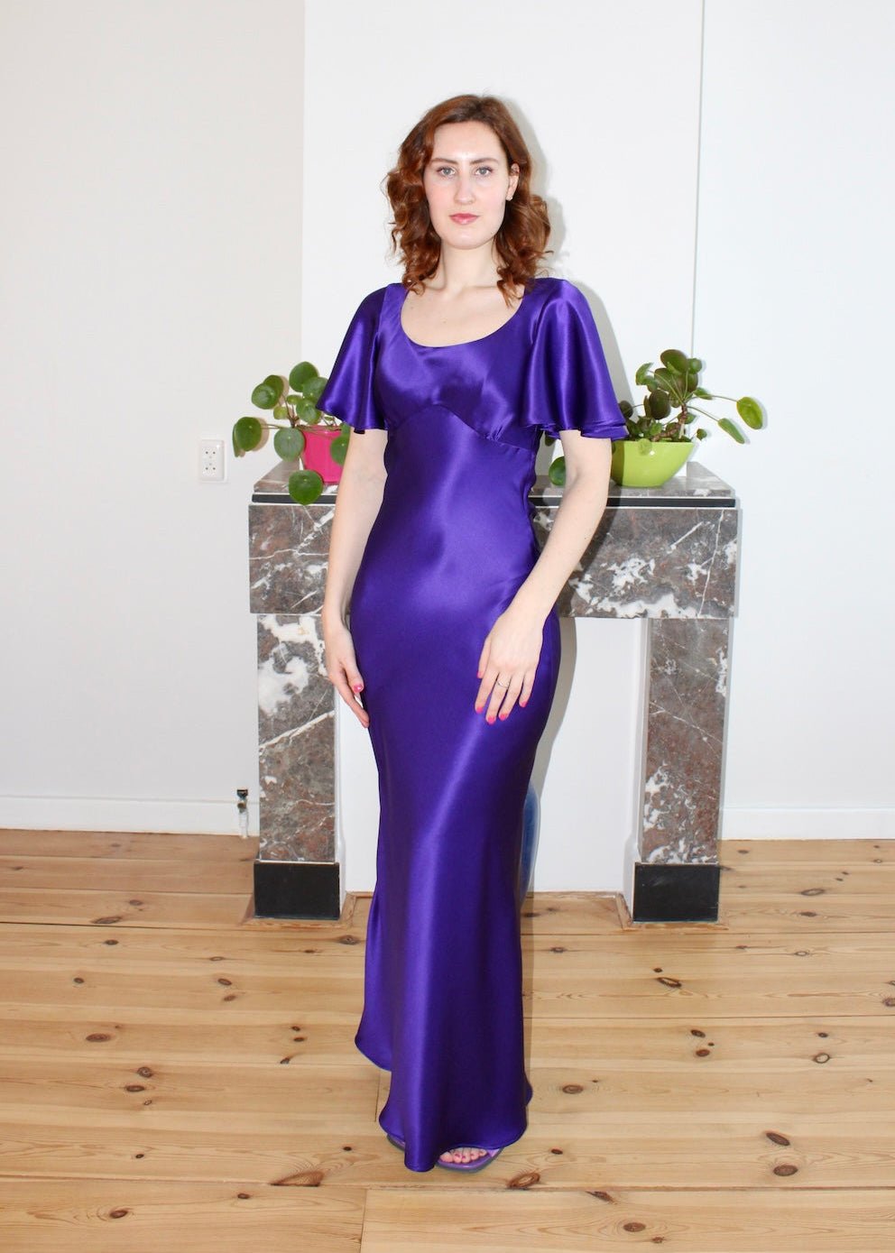 Estelle dress deep purple satin silk - Luci's Lemons