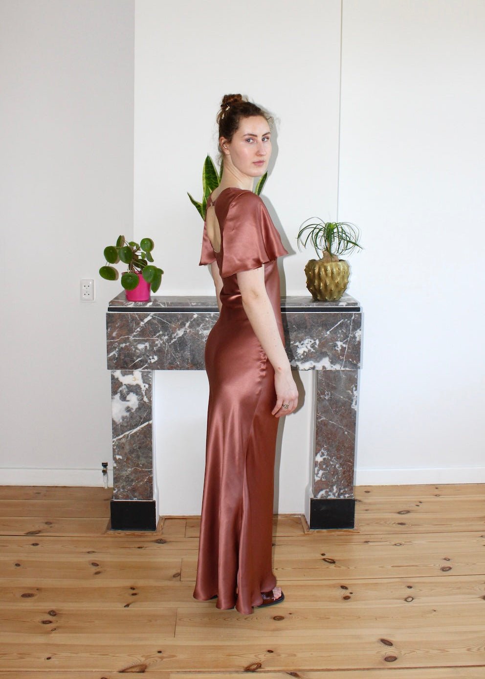 Estelle dress ginger spice satin silk - Luci's Lemons