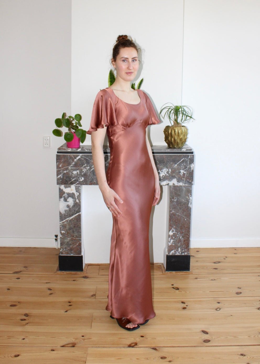 Estelle dress ginger spice satin silk - Luci's Lemons