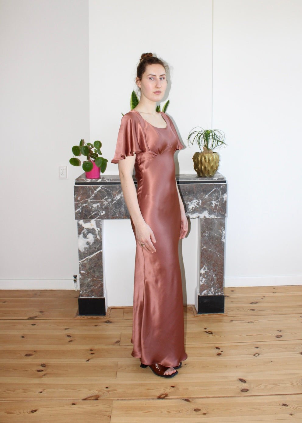 Estelle dress ginger spice satin silk - Luci's Lemons