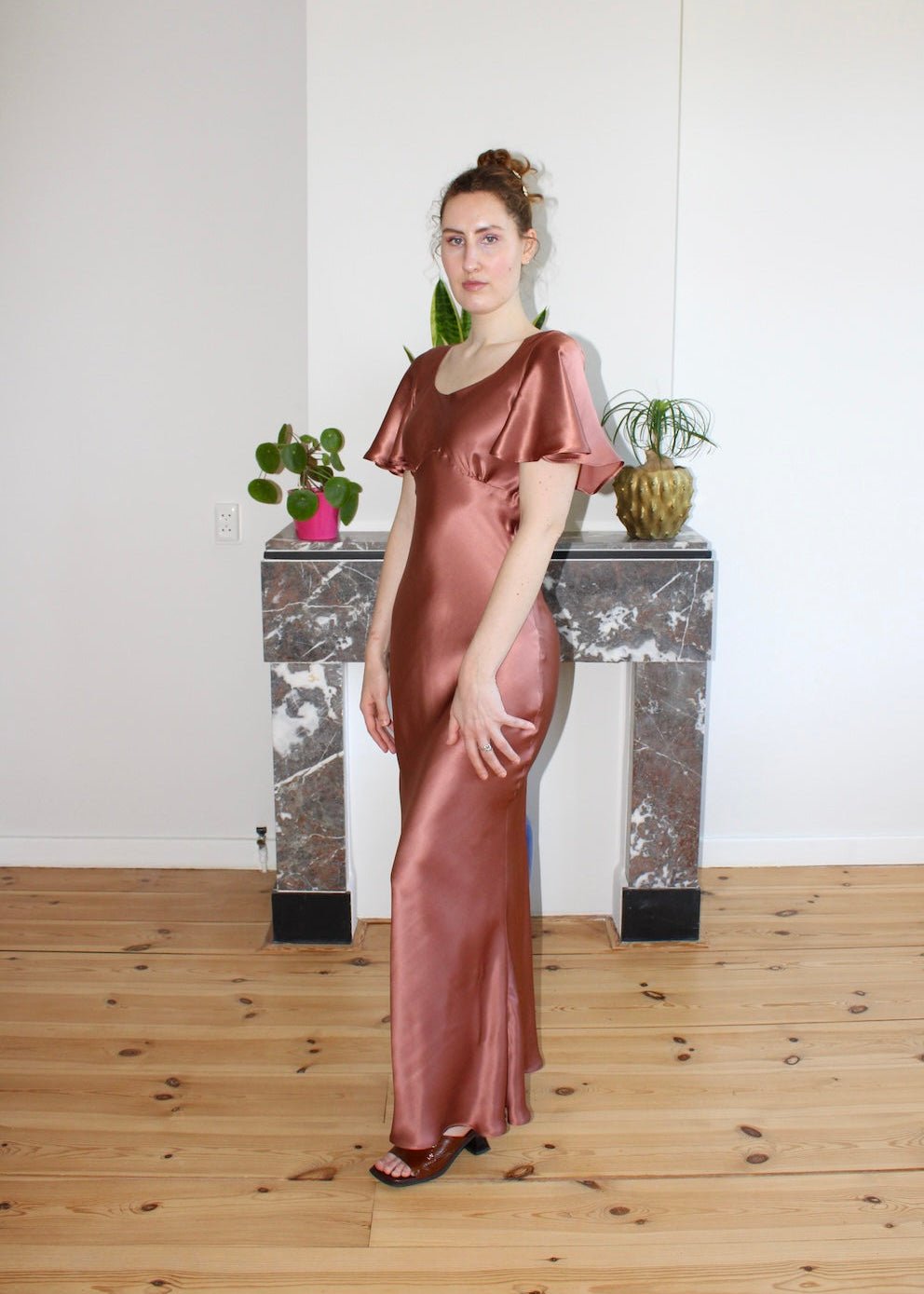 Estelle dress ginger spice satin silk - Luci's Lemons