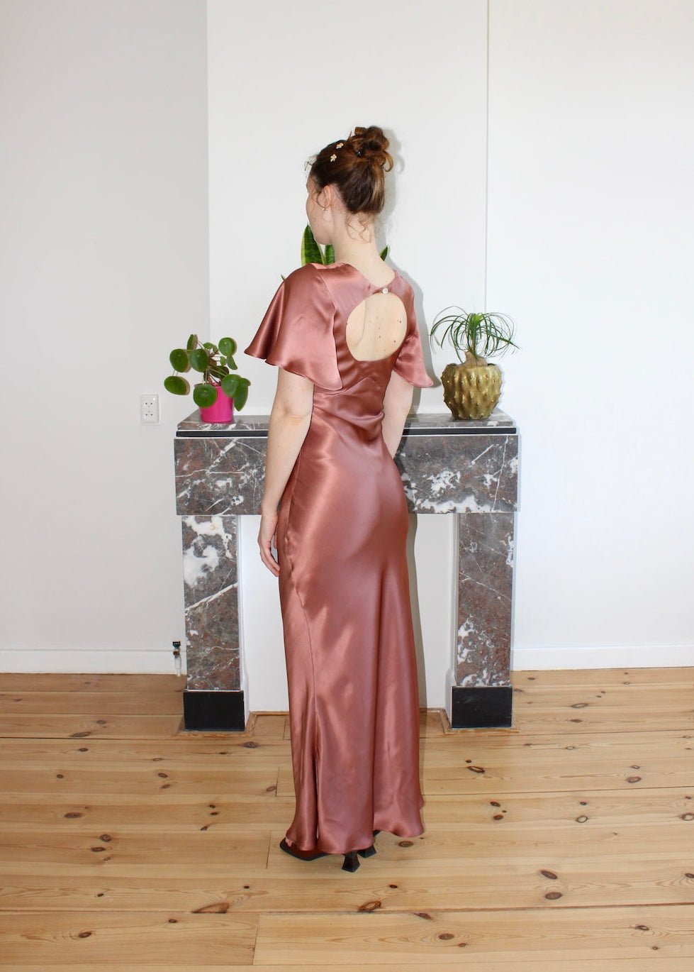 Estelle dress ginger spice satin silk - Luci's Lemons