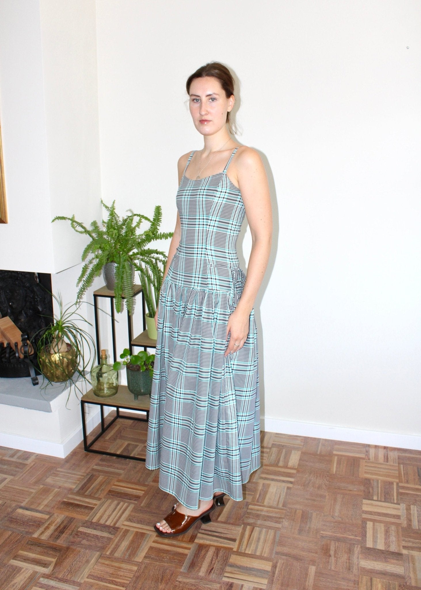 Felicity dress midi plaid aqua - Luci's Lemons