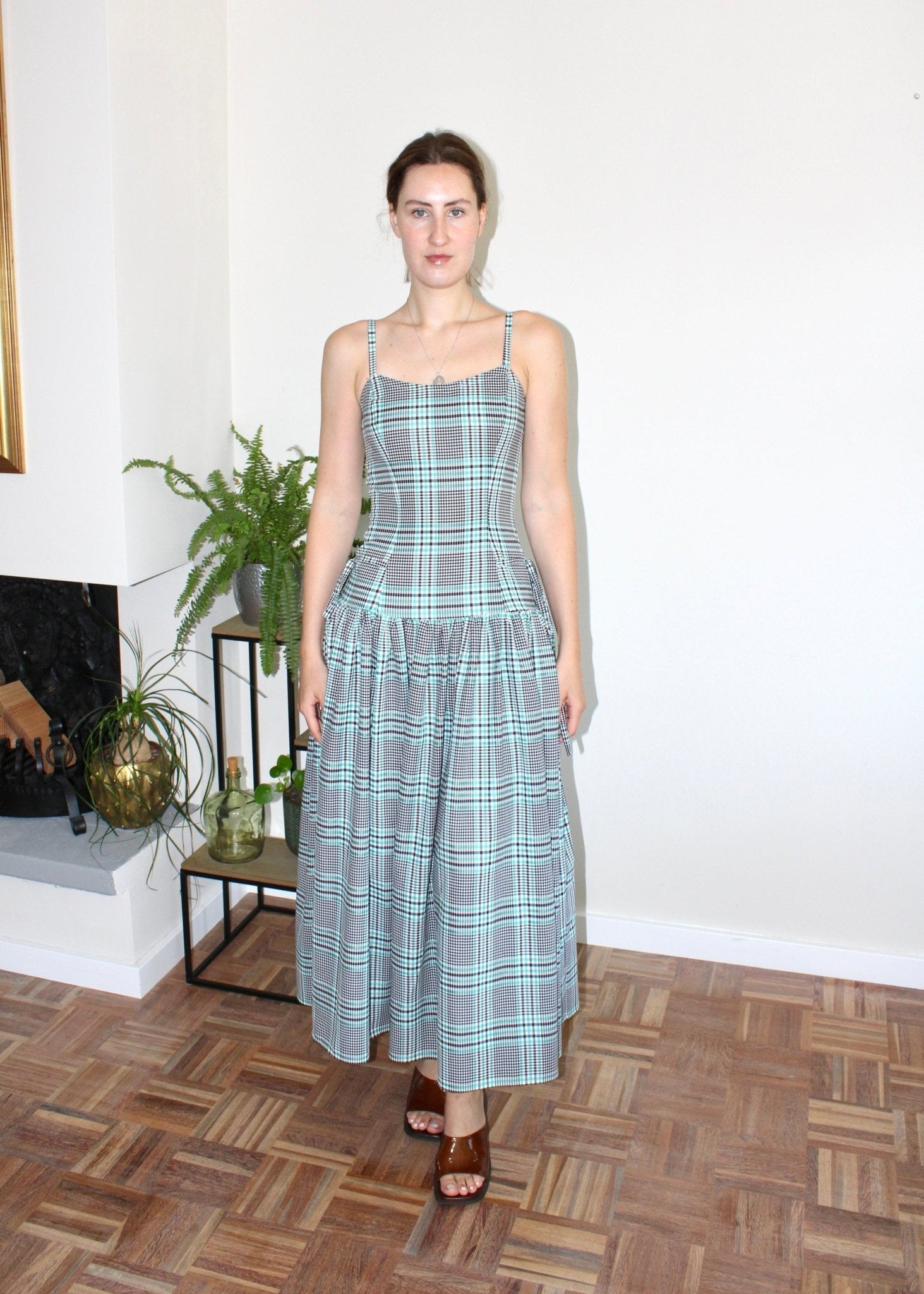 Felicity dress midi plaid aqua - Luci's Lemons