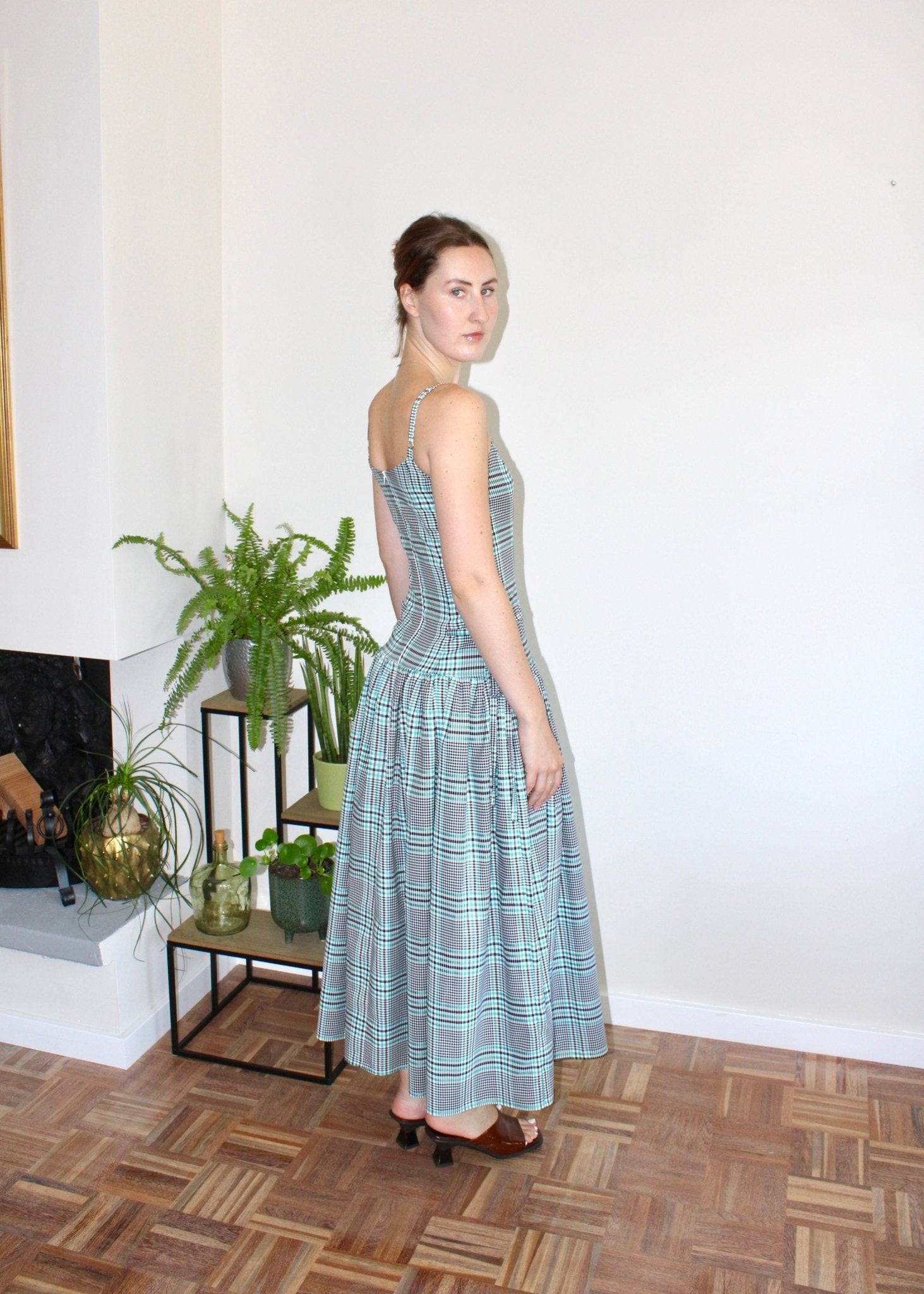 Felicity dress midi plaid aqua - Luci's Lemons