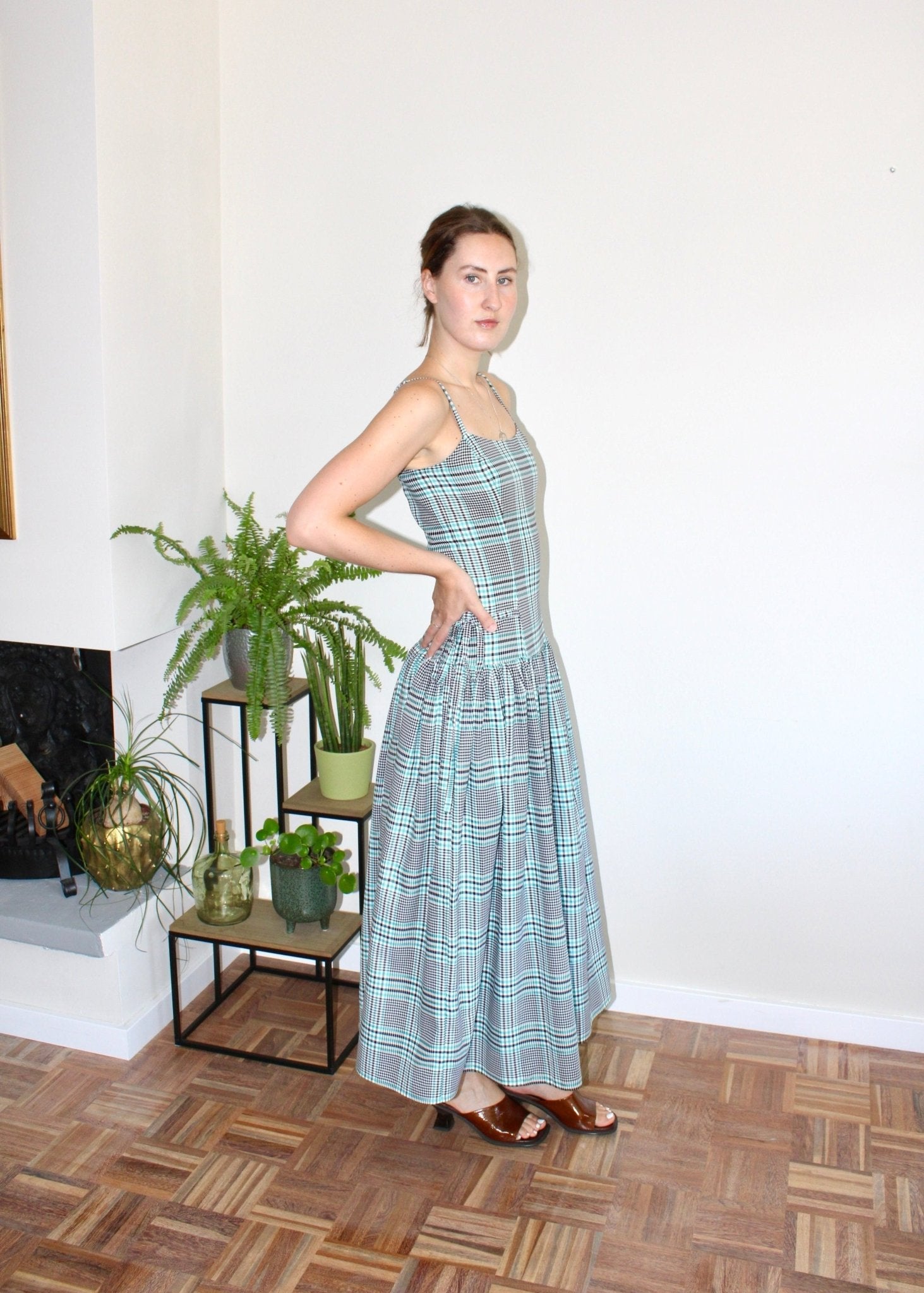 Felicity dress midi plaid aqua - Luci's Lemons