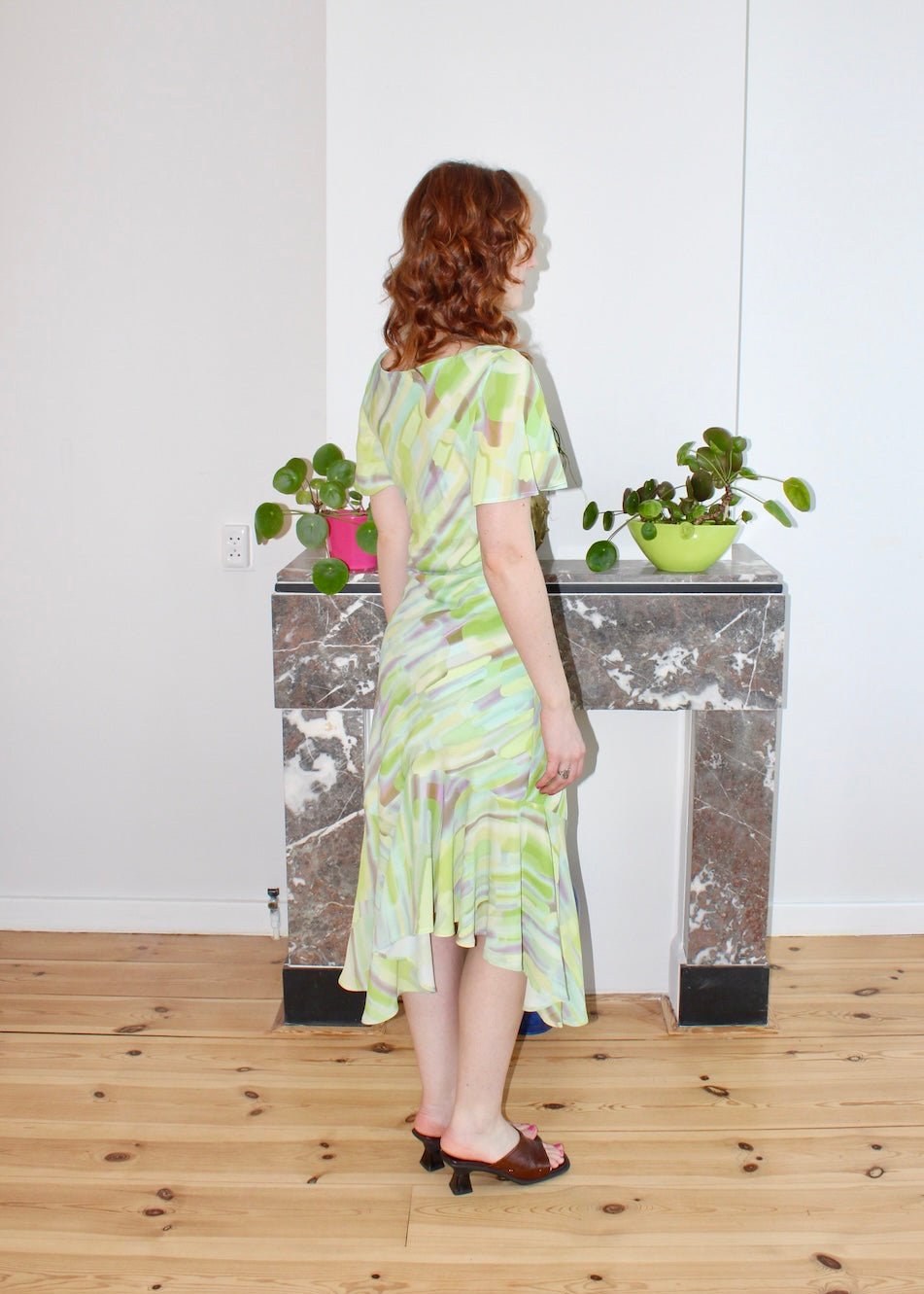 Genevieve dress green print viscose - Luci's Lemons