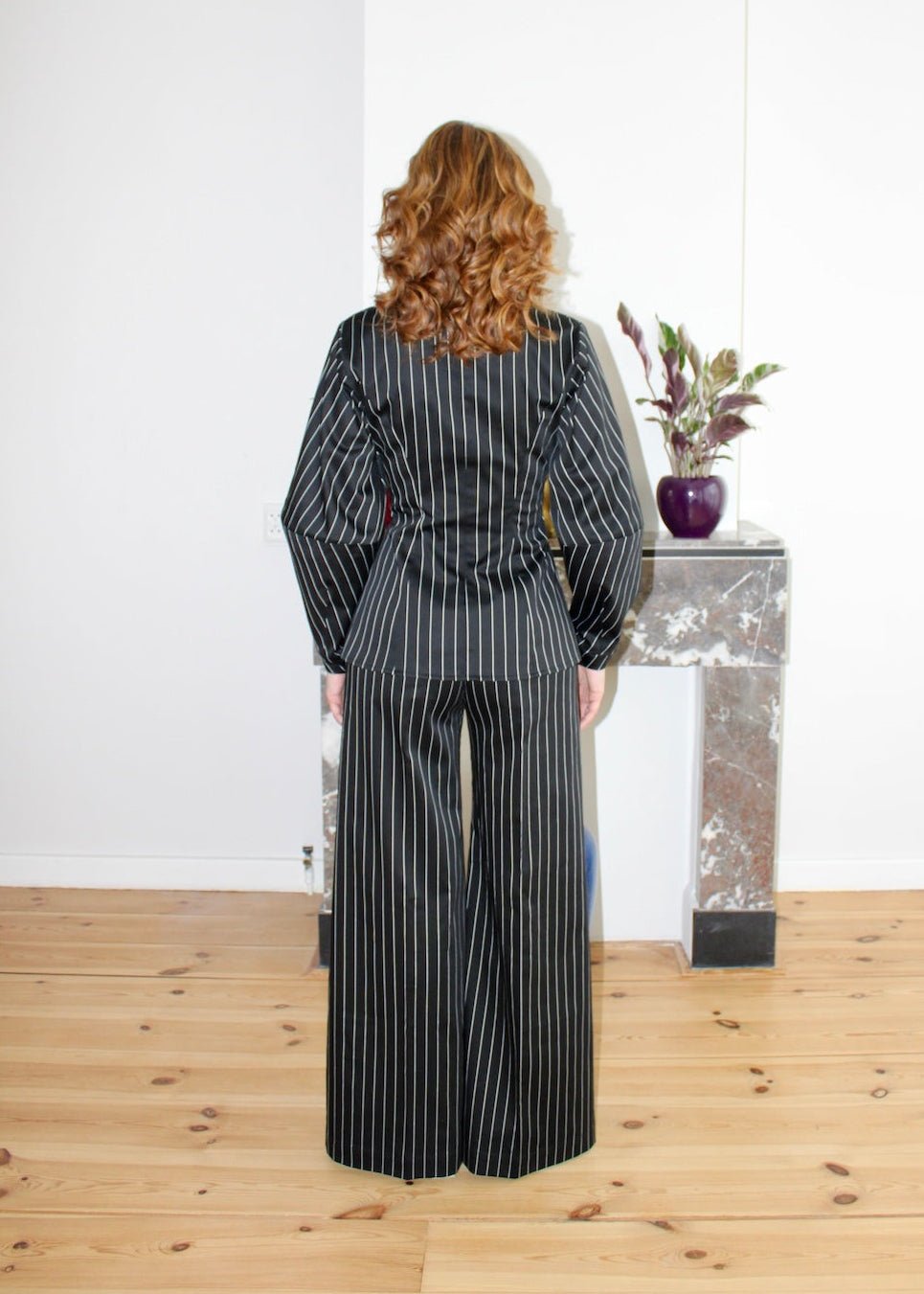 Gloria blouse black big stripe V neck - Luci's Lemons