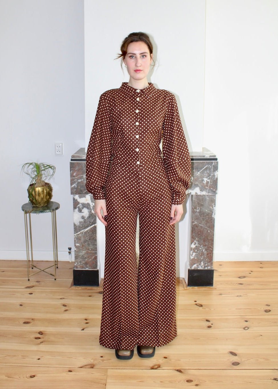 Gloria blouse brown polka dot - Luci's Lemons