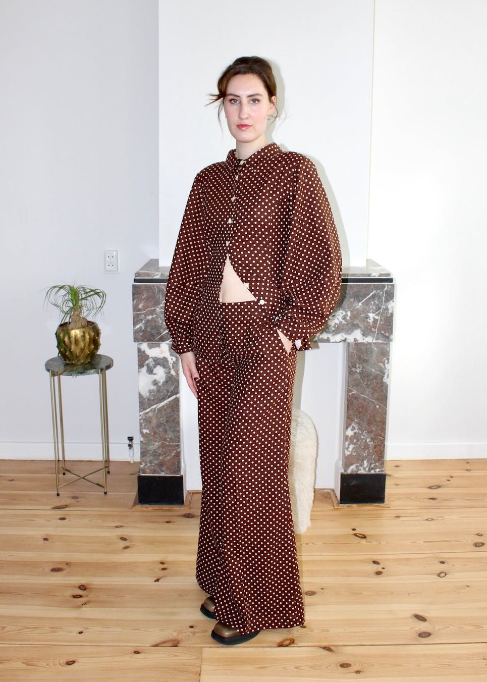 Gloria blouse brown polka dot - Luci's Lemons