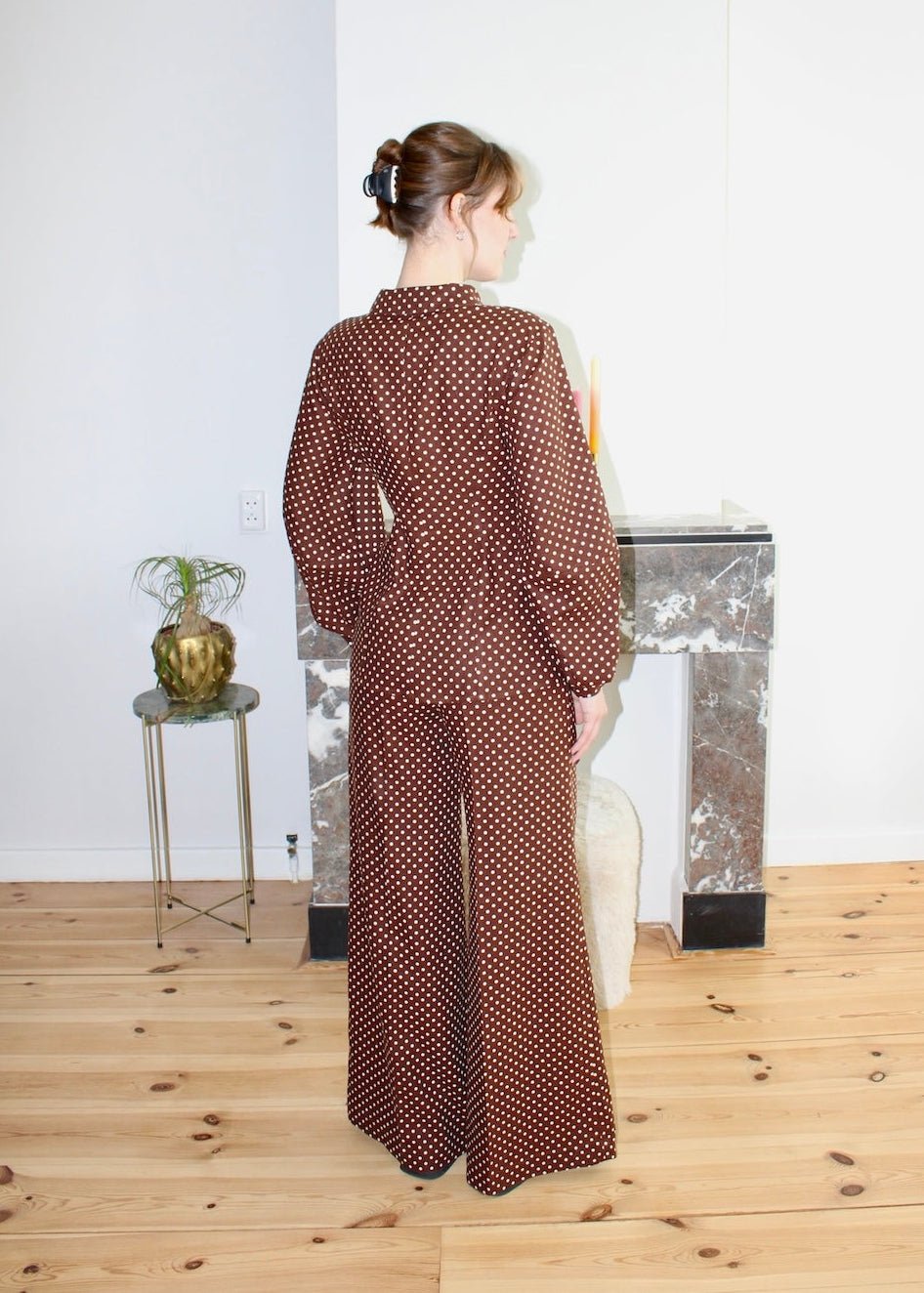 Gloria blouse brown polka dot - Luci's Lemons