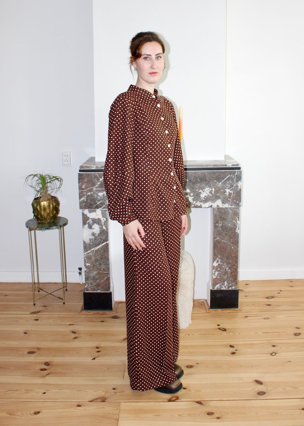 Gloria blouse brown polka dot - Luci's Lemons