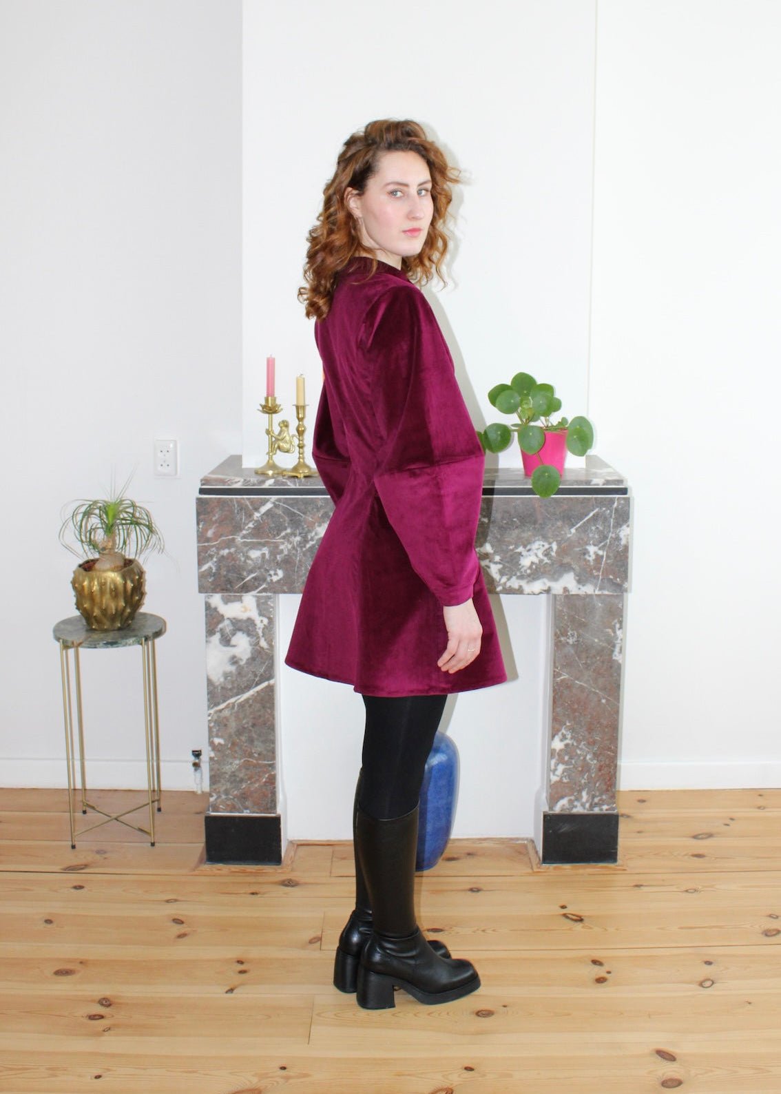 Gloria mini dress plum corduroy - Luci's Lemons
