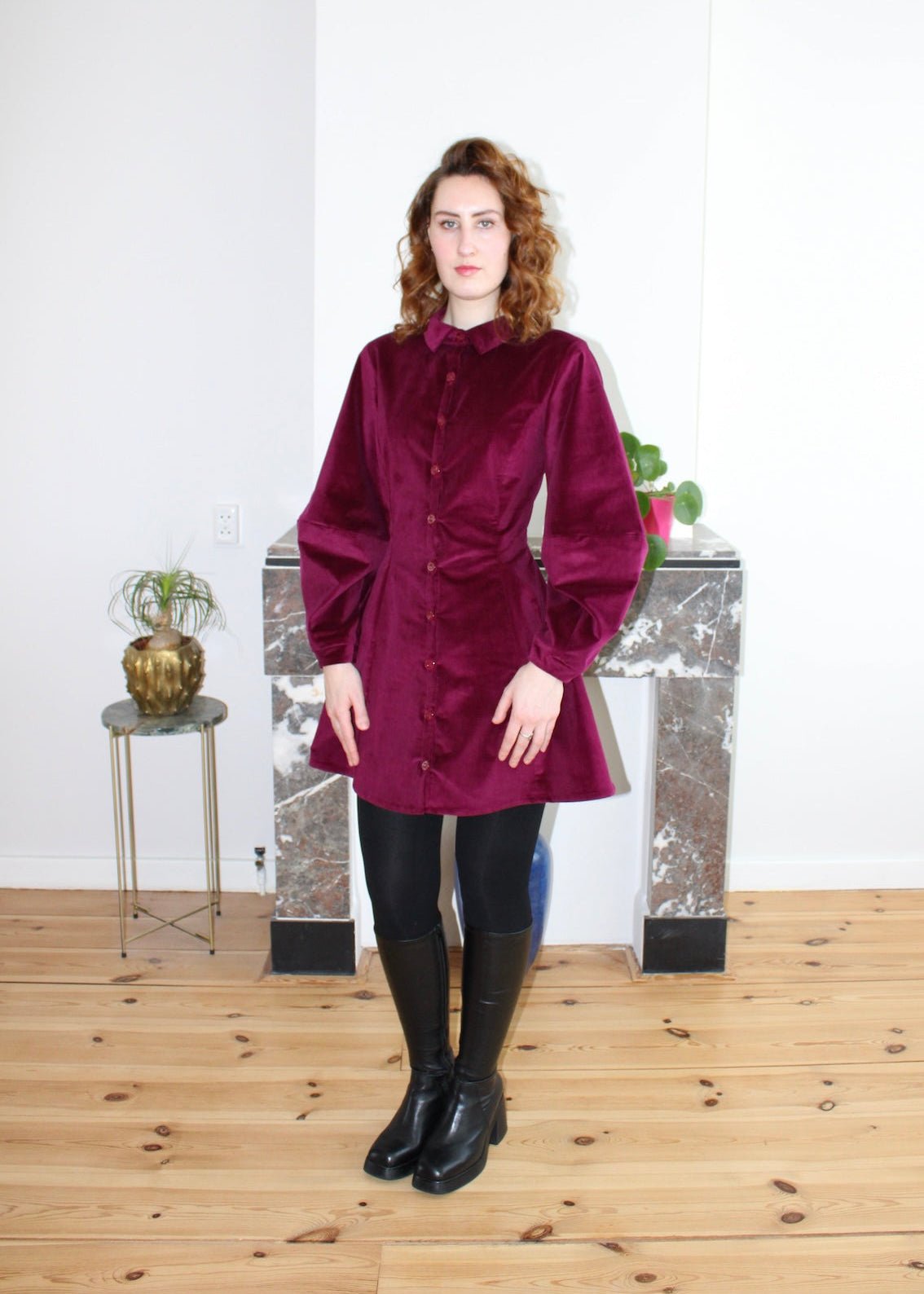 Gloria mini dress plum corduroy - Luci's Lemons