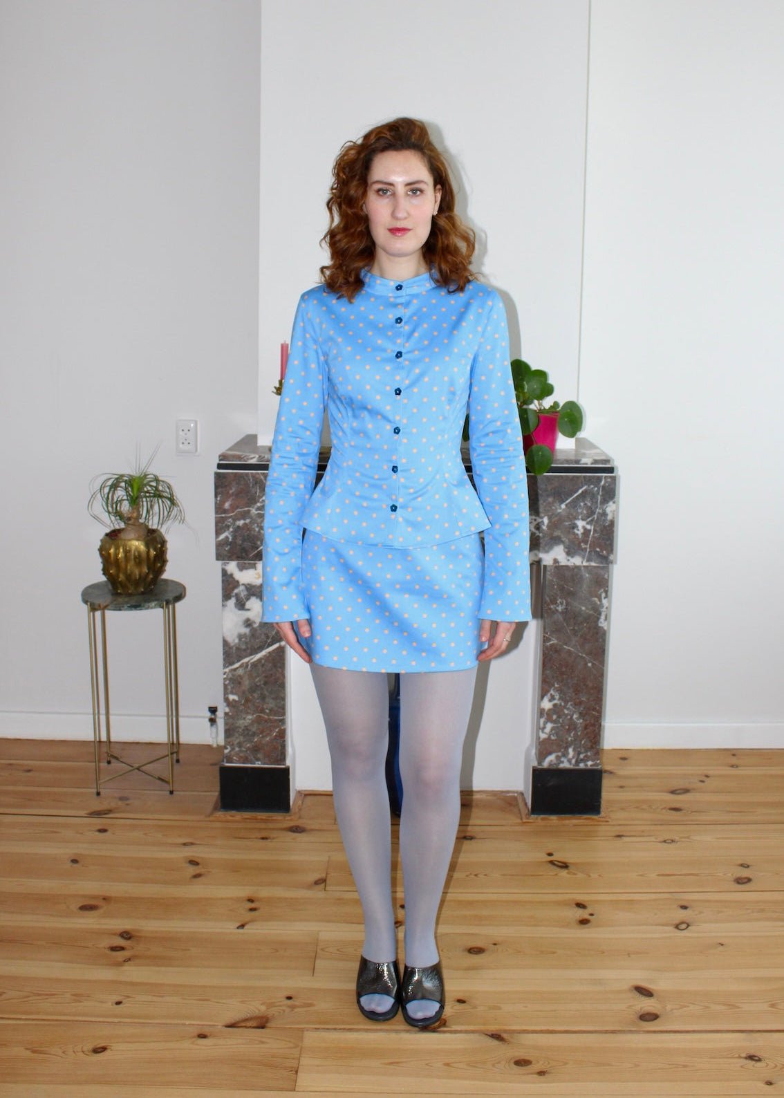 Gloria mini skirt blue polka dot - Luci's Lemons