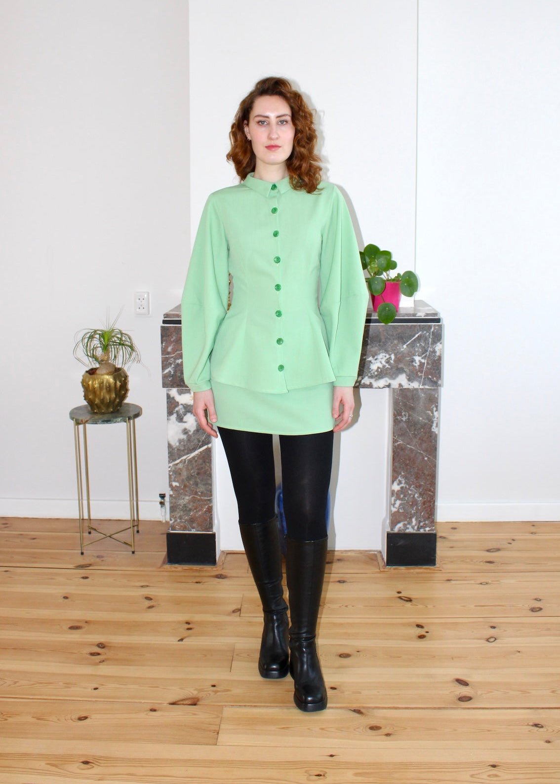 Gloria mini skirt light green wool - Luci's Lemons